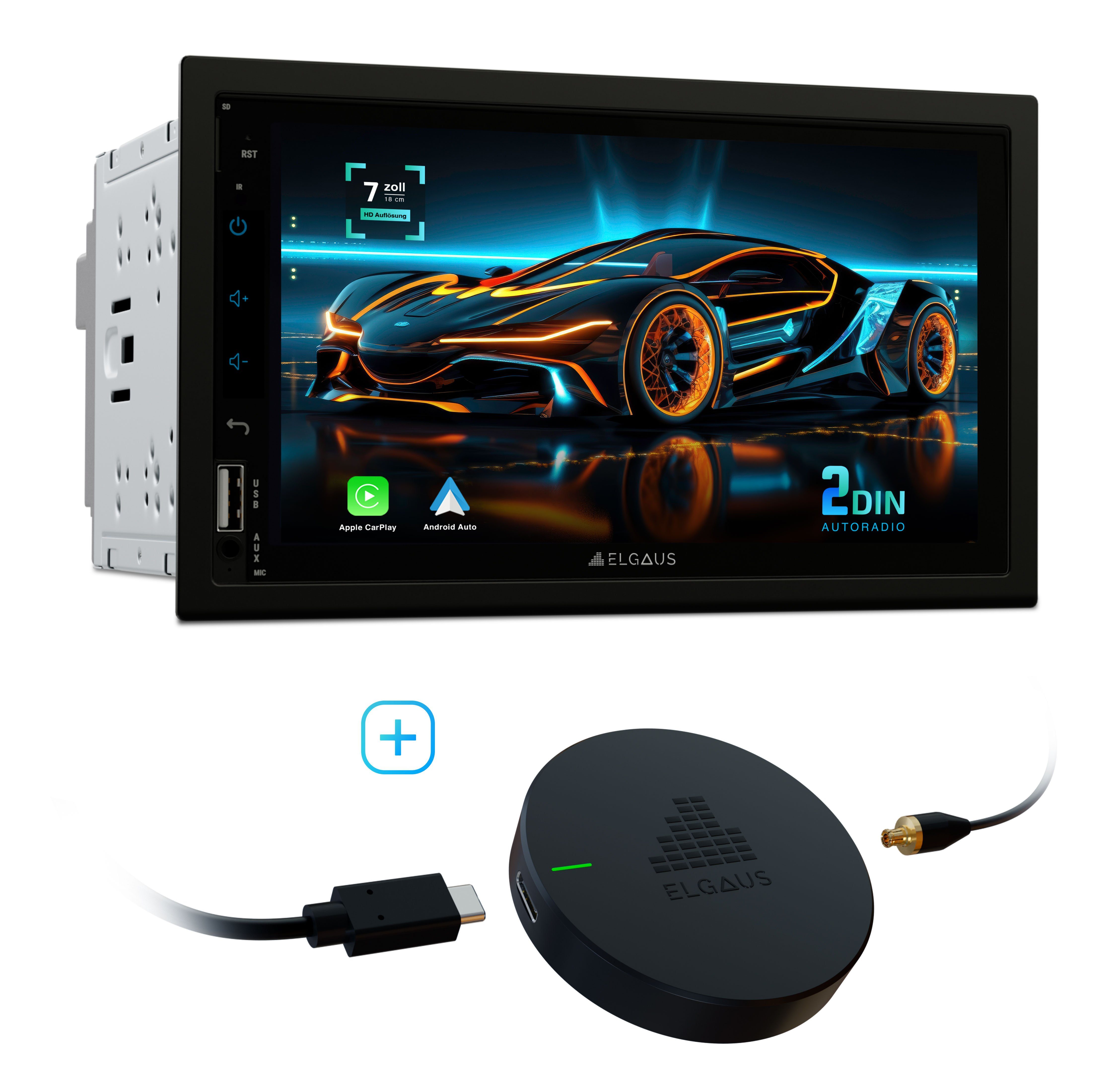 ELGAUS ELGAUS OM-270A universelles 2 DIN Android 11 Autoradio (FM-Tuner mit RDS, Digitalradio (DAB), UKW, CarPlay, Android Auto, RDS, DAB, RGB, Fernbedienung, Manual in DE/EN) SET 2