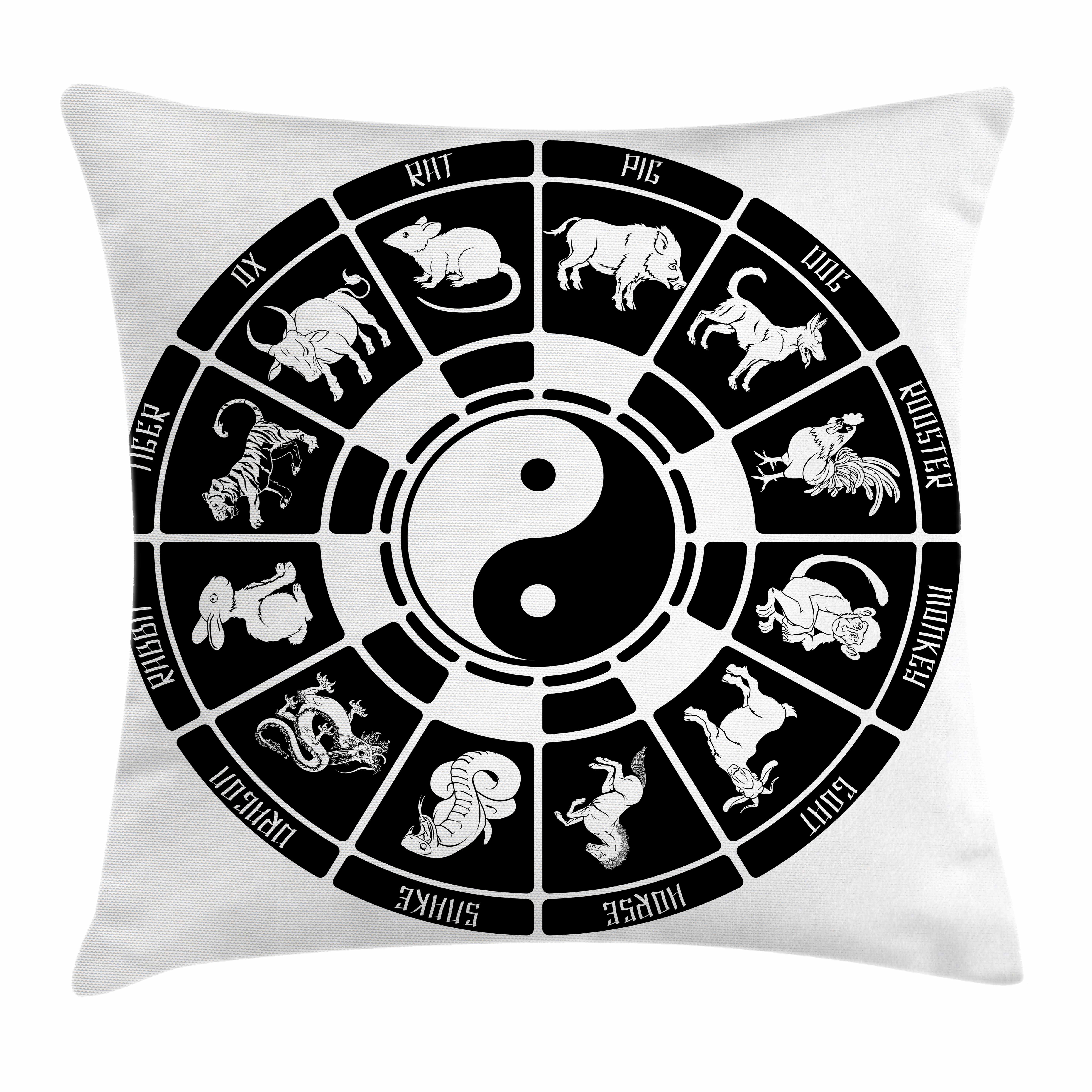 Kissenbezüge Druck, Horoskop-Rad Waschbar Reißverschluss Chinesisches (1 Klaren Farbfesten Tierkreis Kissenhülle mit Beidseitiger Farben Abakuhaus Stück), mit