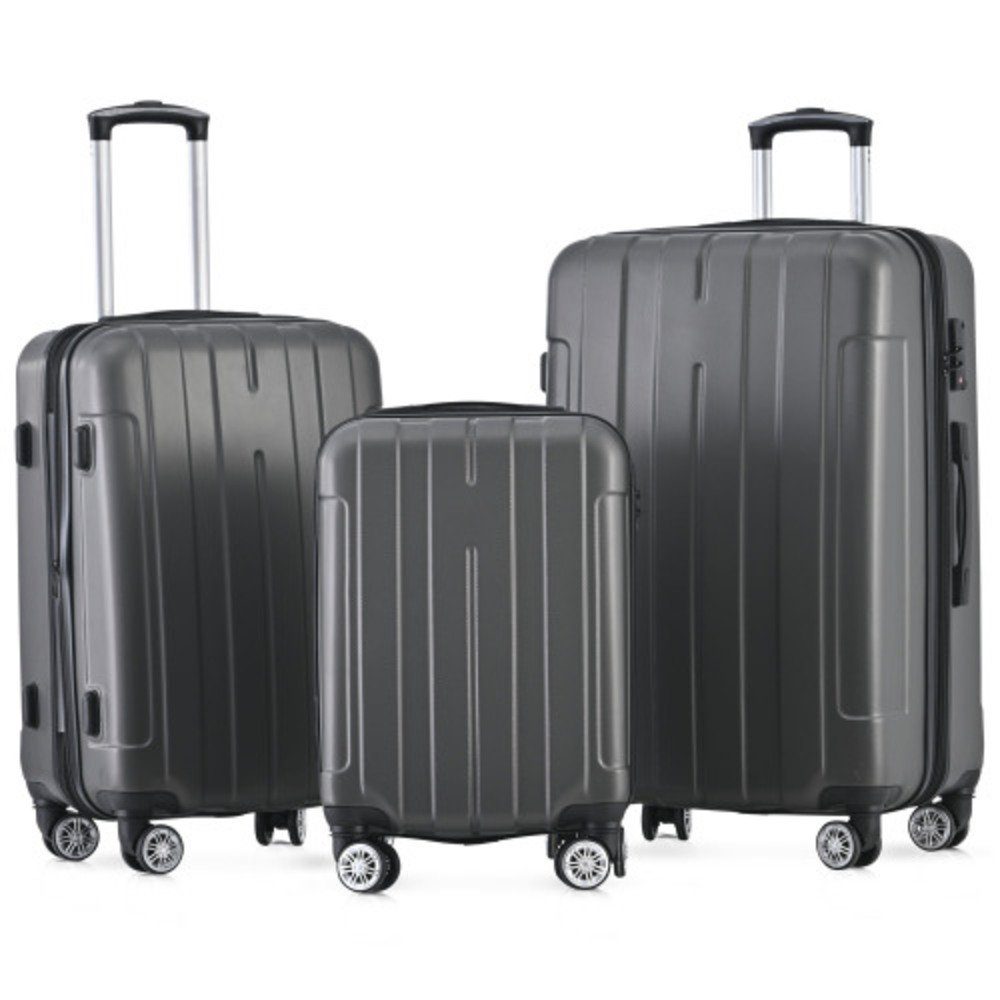 Flieks Trolleyset, 4 Rollen, (3 tlg), Hartschalen Trolley Koffer Set Handgepäck Volumenerweiterung Grau