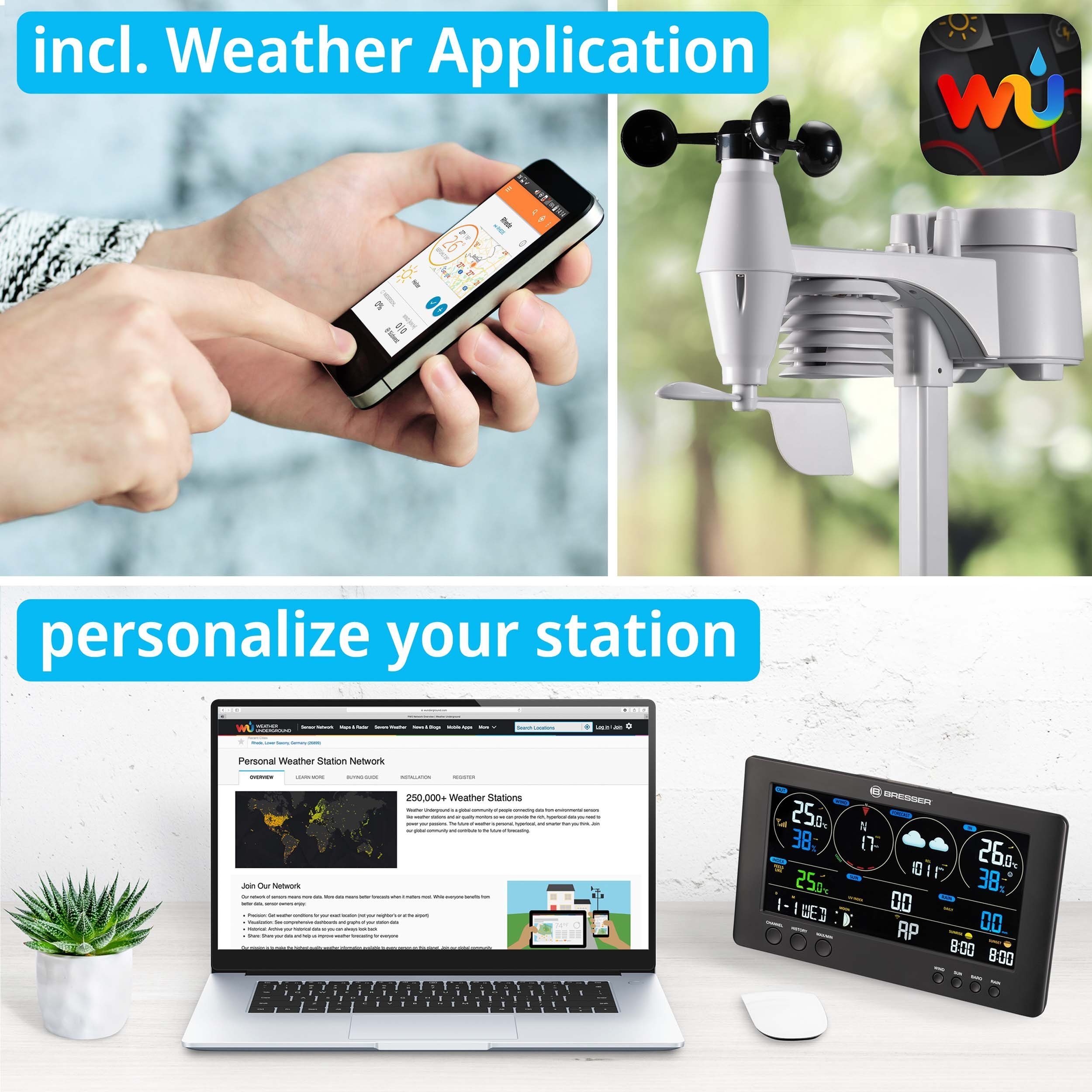 BRESSER BRESSER WLAN ClearView Wetterstation mit 7-in-1-Profi-Sensor Wetterstation