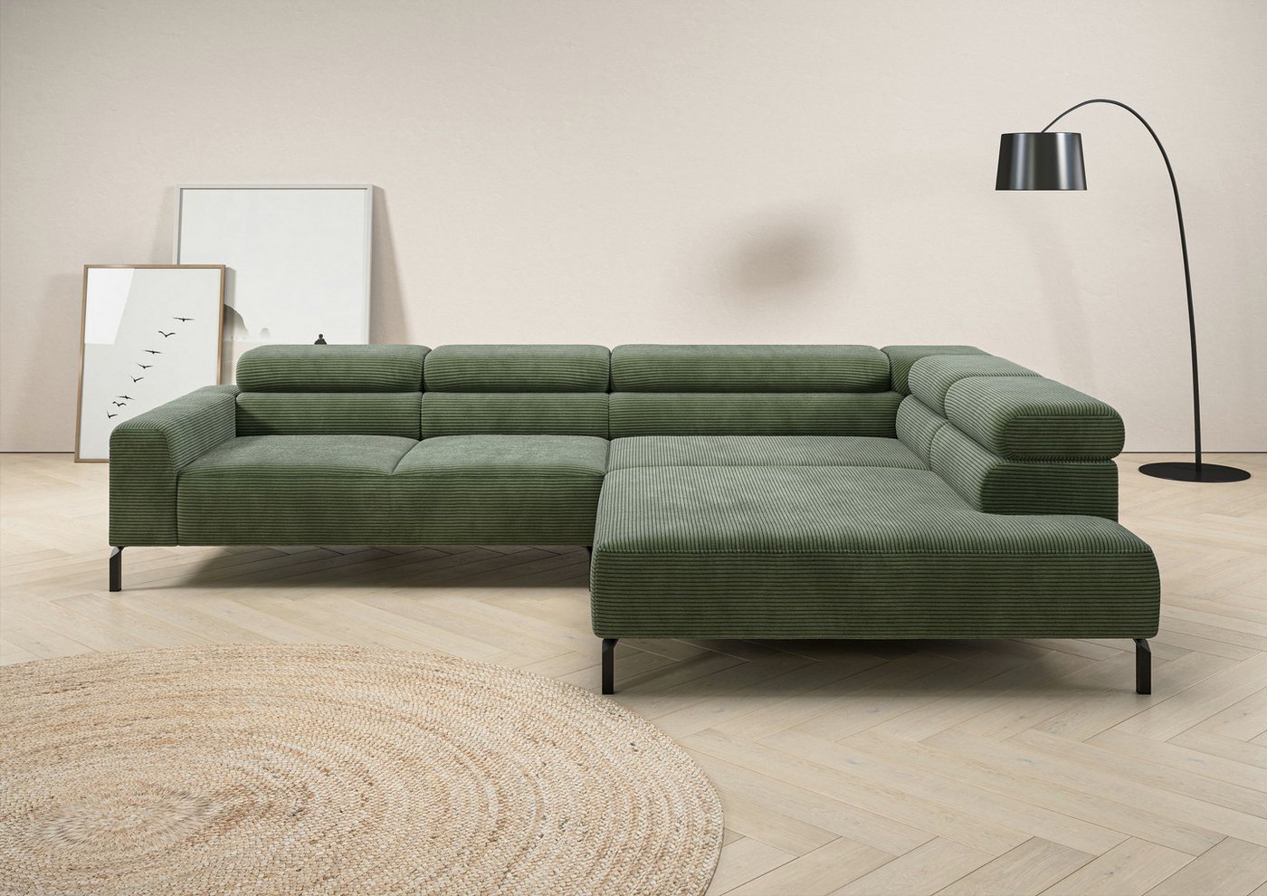 Home affaire Ecksofa Antonelli, L-Form, inkl. Kopfteilverstellung, Breite 312 cm, bequem, mit elektrischer Sitztiefenverstellung, in Cord, …