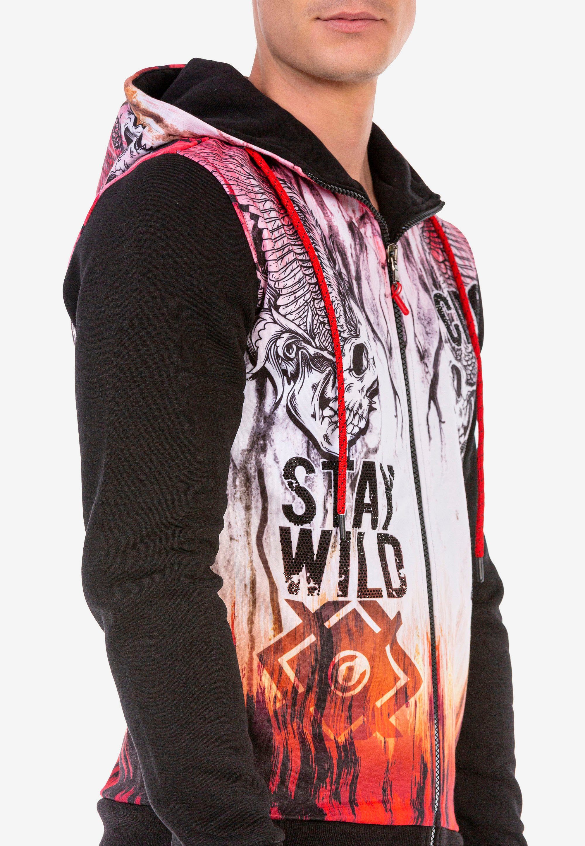 Baxx mit Totenkopf-Prints coolen Sweatjacke Cipo &