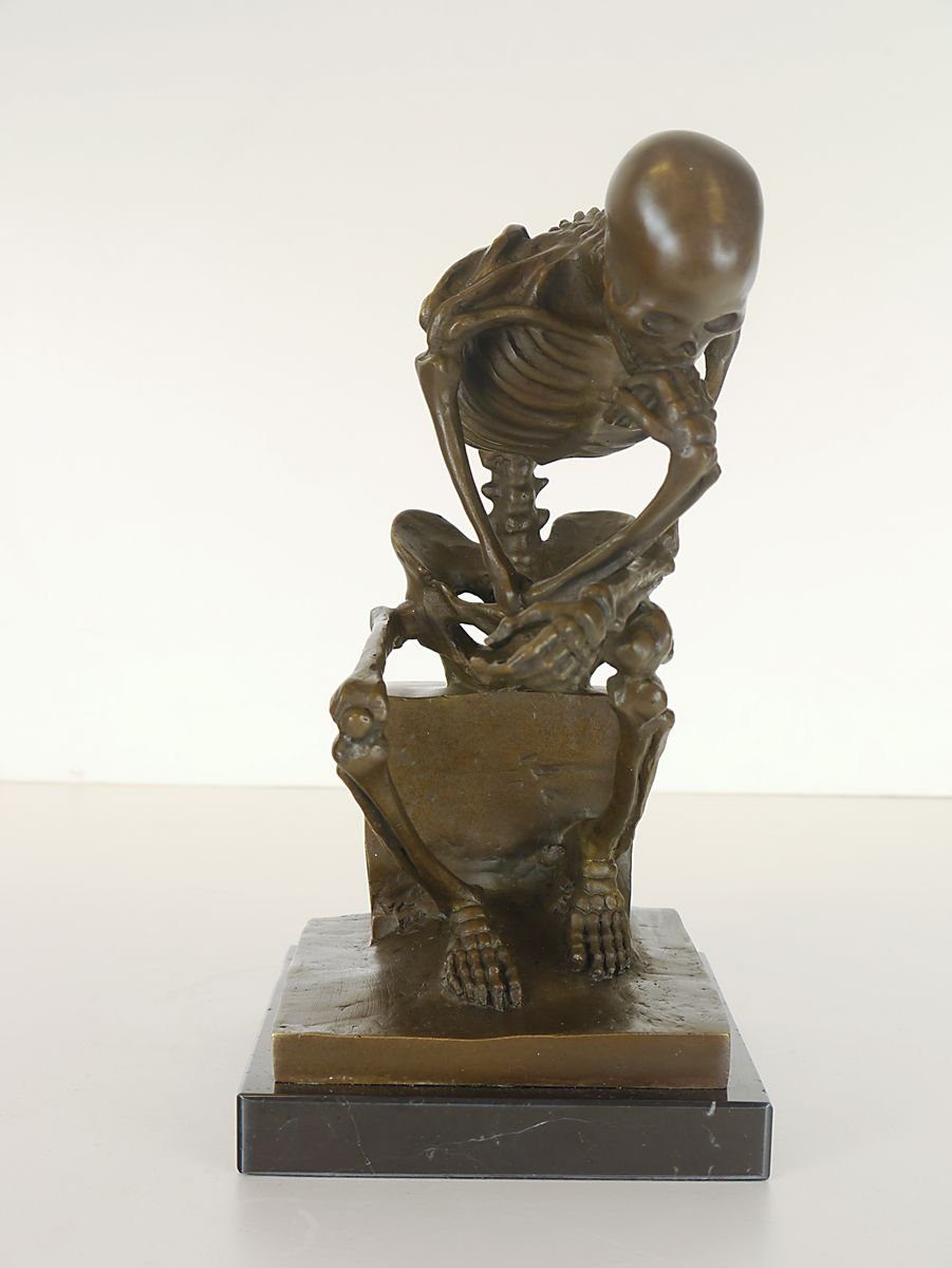 Skelett auf Denker Figur AFG Dekoobjekt Bronze Marmorsockel edlem Der