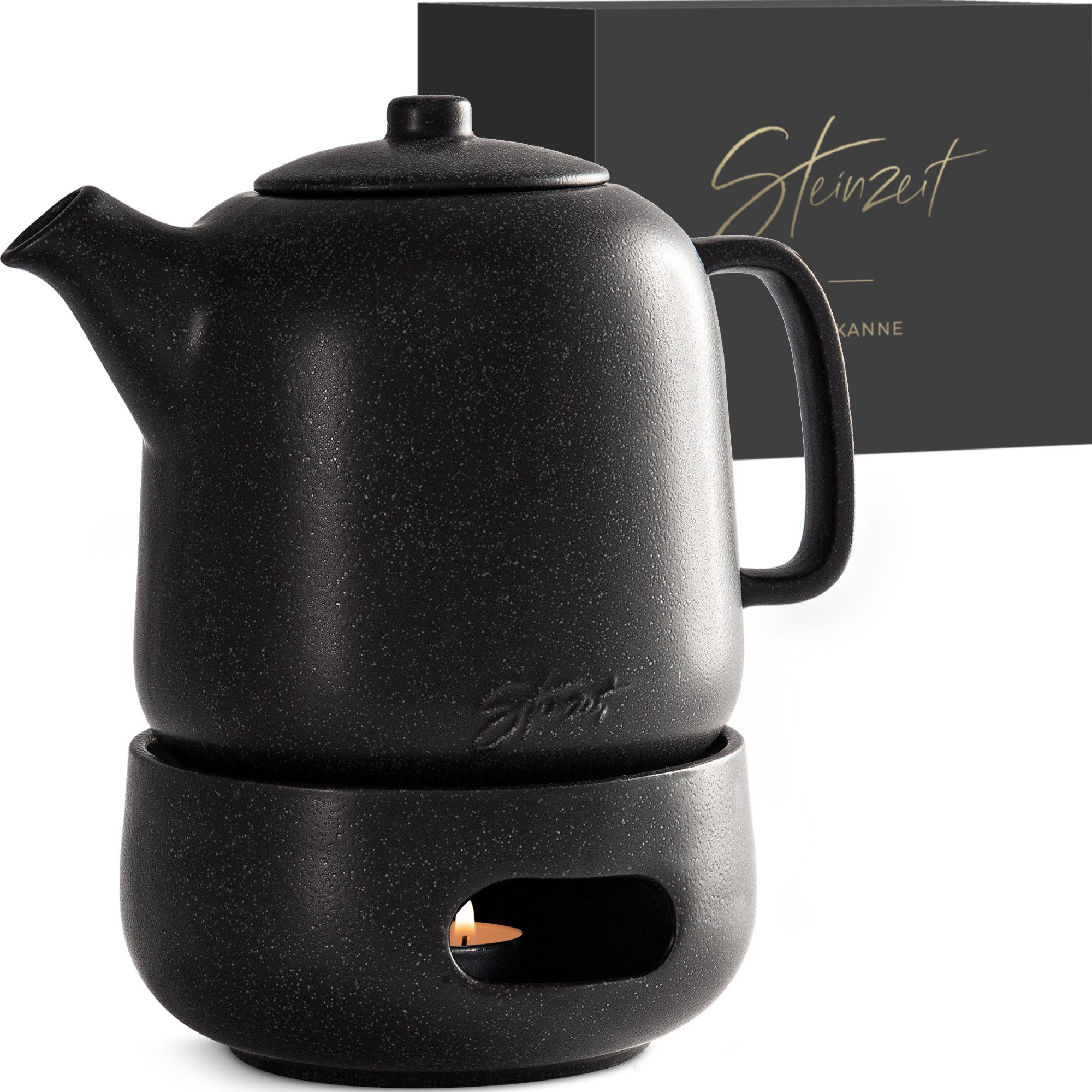 Steinzeit Teekanne (1,3L) mit Siebeinsatz aus rostfreiem 304 Edelstahl - Teekanne Keramik, (2-St), mit Stövchen erhältlich