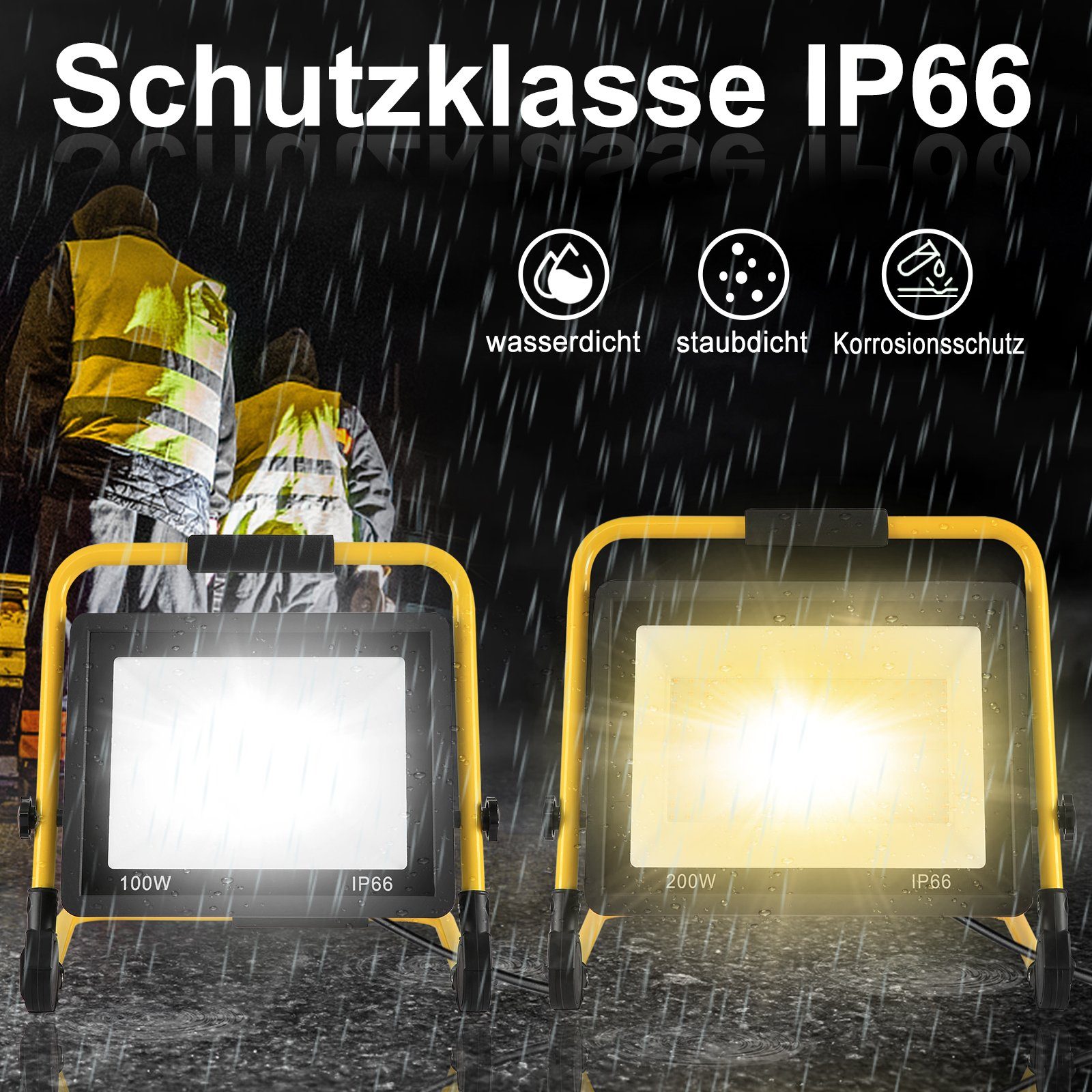UISEBRT LED Strahler Baustrahler IP66 Fluter 200W LED Kaltweiß Arbeitsscheinwerfer