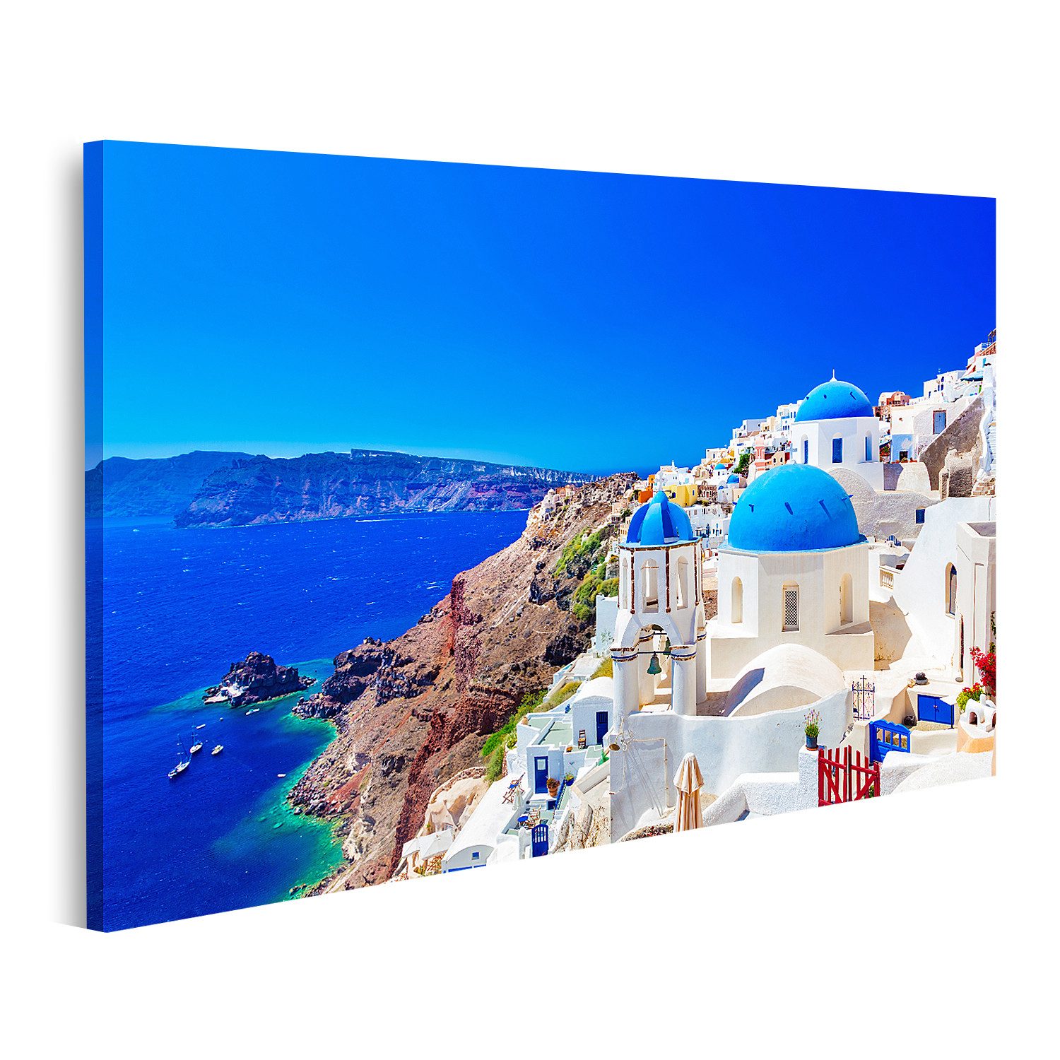 islandburner Leinwandbild Blaues Meer und Weiße Gebäude Santorini Griechenl günstig online kaufen