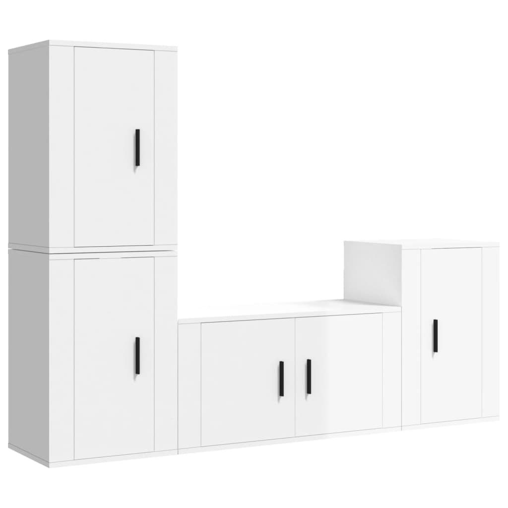 furnicato TV-Schrank 4-tlg. TV-Schrank-Set Hochglanz-Weiß Holzwerkstoff