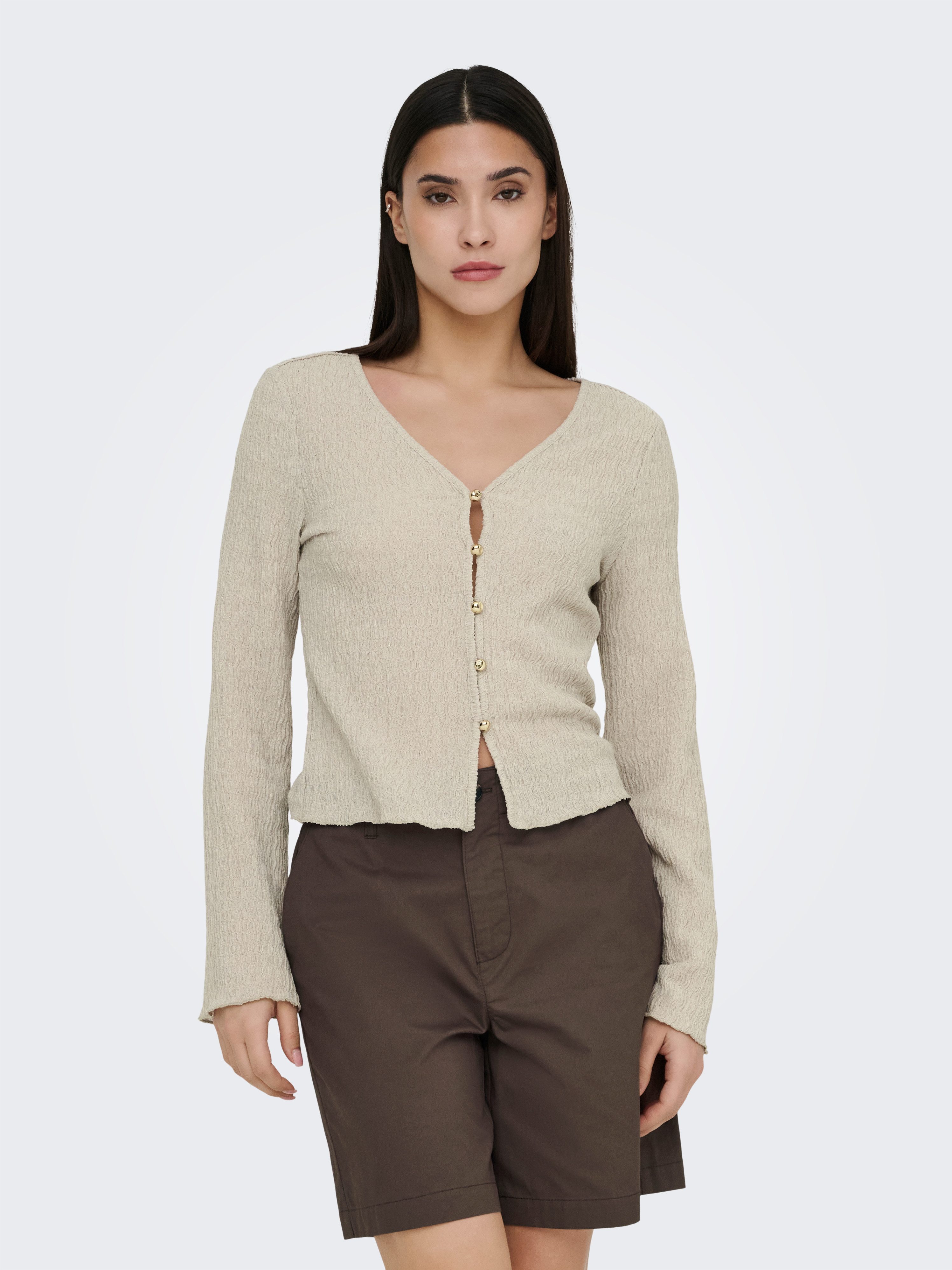 ONLY Strickjacke ONLILSE L/S CARIDGAN STRUC JRS Kunstfaser, V-Ausschnitt