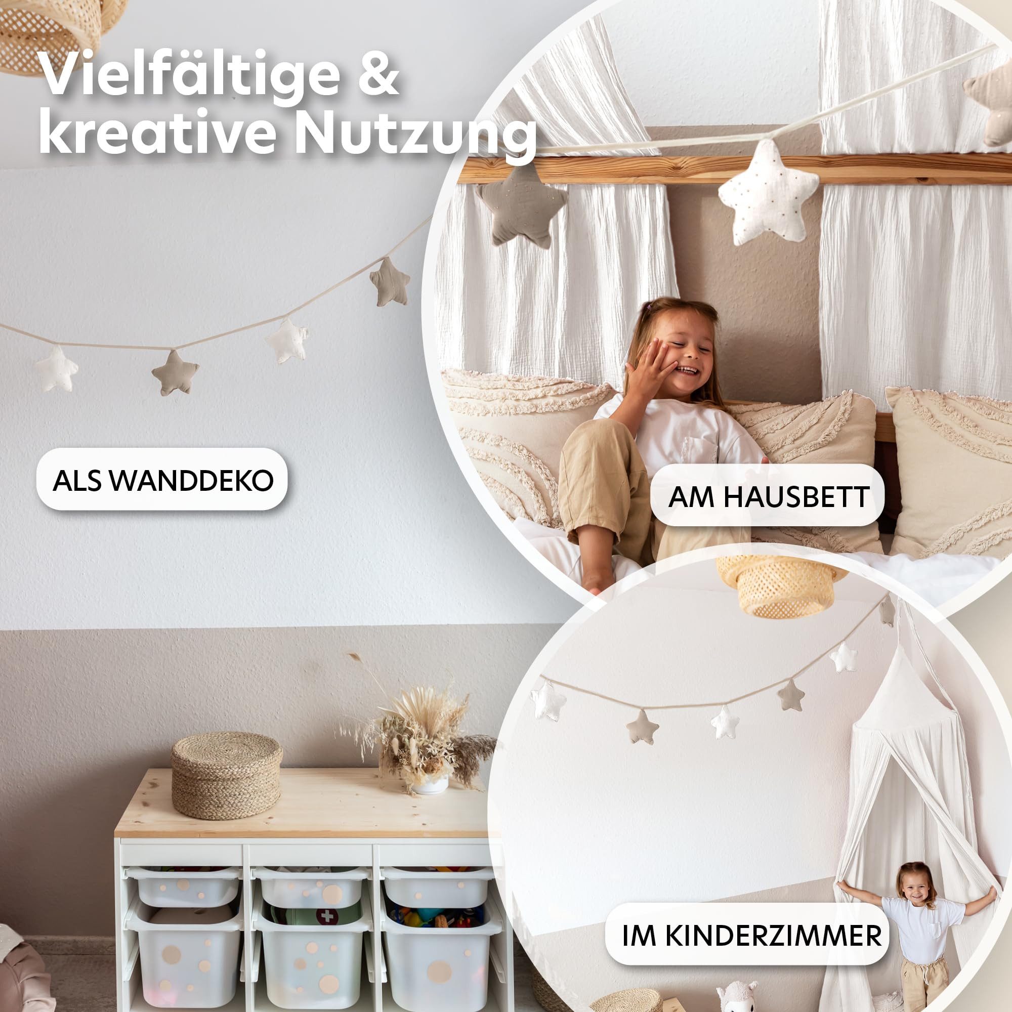 lilimaus Wimpelkette Sternenkette für Kinderzimmer - handgenähte Stoff-Girlande, handgefertigte Stoff-Girlande ca. 300 cm - Wimpel oder Sterne