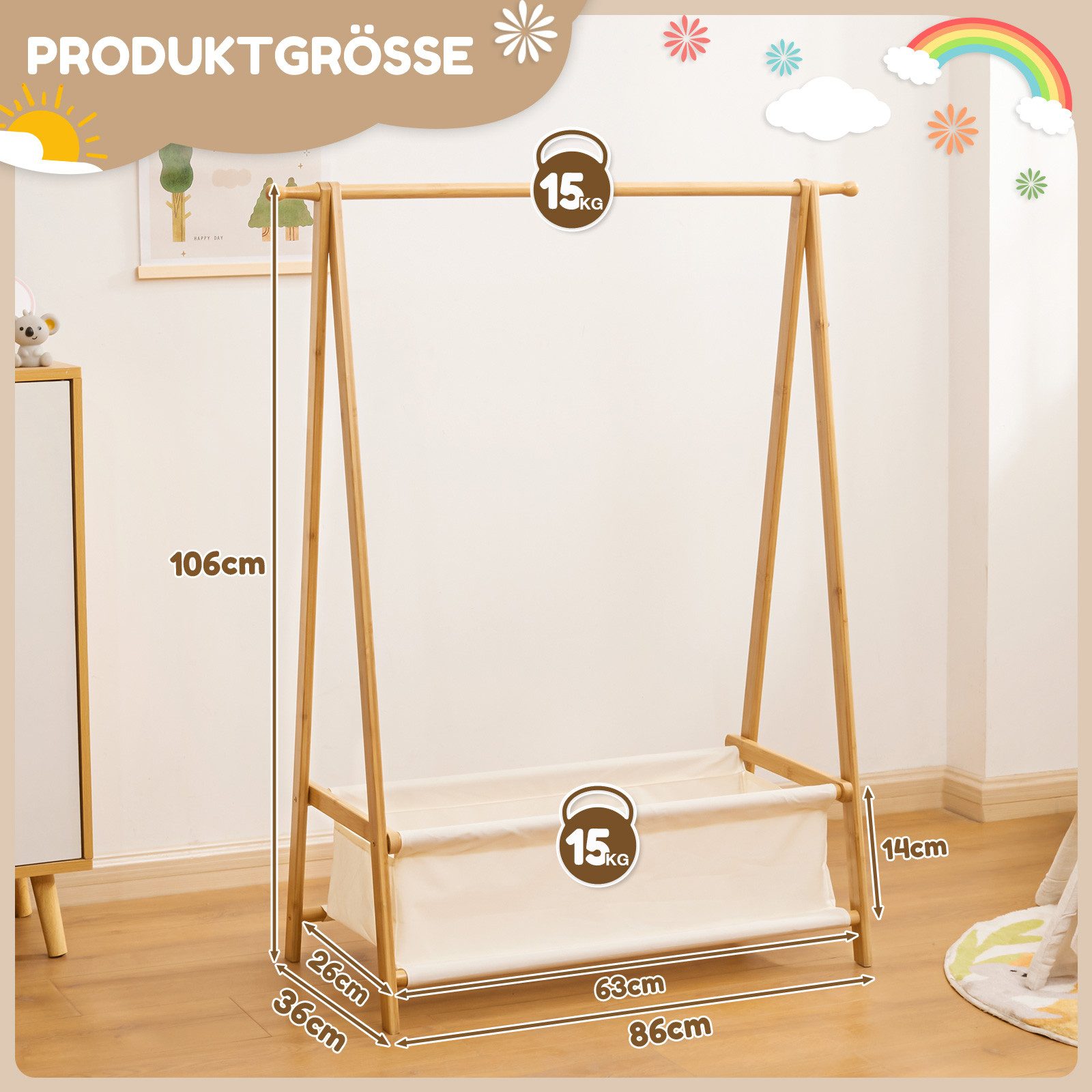 Yorbay Kleiderständer Kinder mit Aufbewahrungsbox, 86x36x106 cm, (Kleiderstange für Kinder), Klappbar – Bild 4 von 5