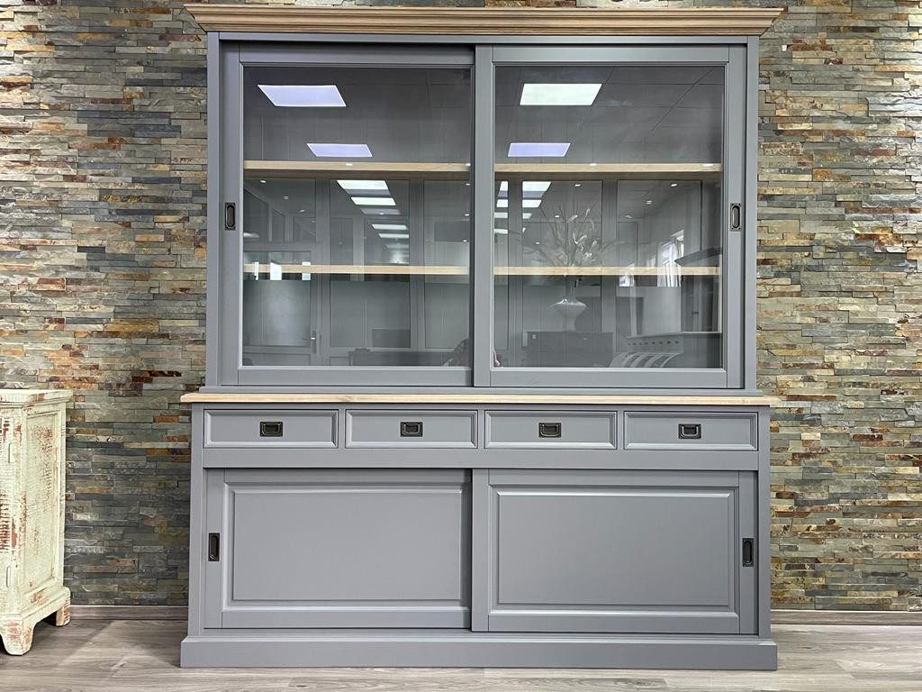 Wohnpalast Glasvitrine Vitrinenschrank Neuss grau/eiche 200 cm Glasvitrine Wohnzimmer Vitrine