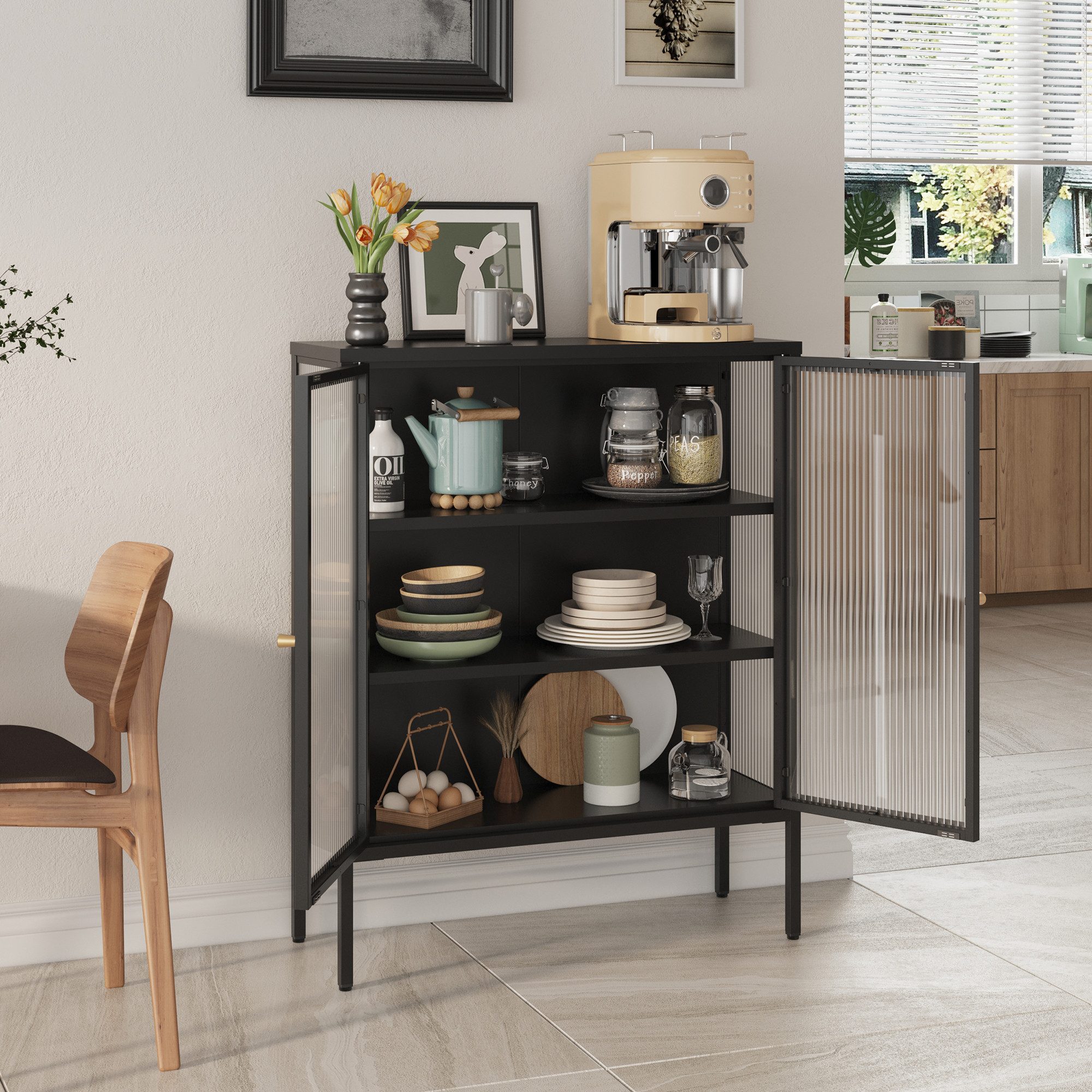 en.casa Standvitrine »Vinterhavn« Stahl 2-türig 100 x 80 x 30 cm Schwarz günstig online kaufen