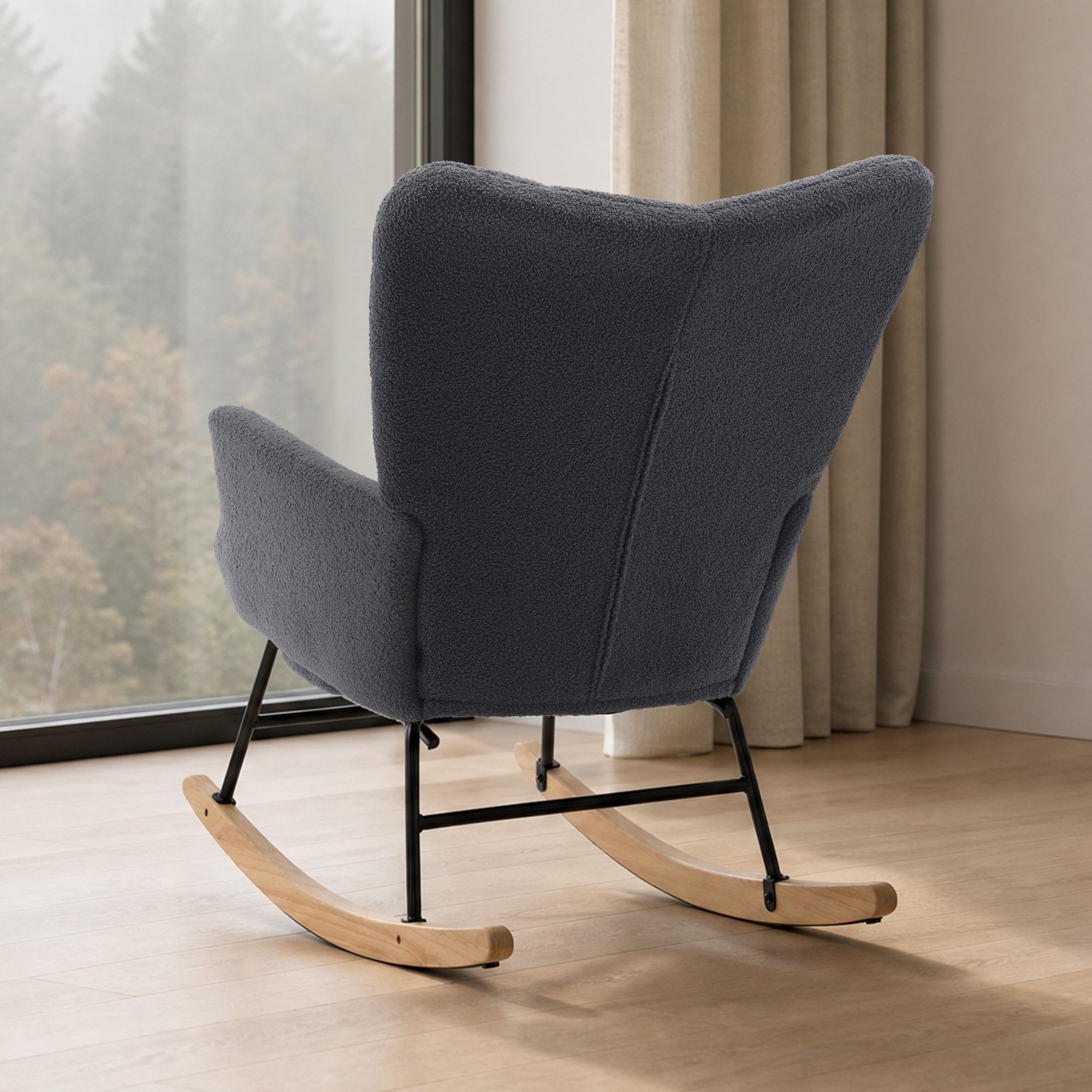 REDOM Schaukelstuhl Design-Ruhesessel – weiche Polster & sanfte Schaukelbewegung (Grau, 68×88×91 cm, für moderne Räume, 1 St), ausziehbare Fußstütze, stabil, elegante Optik