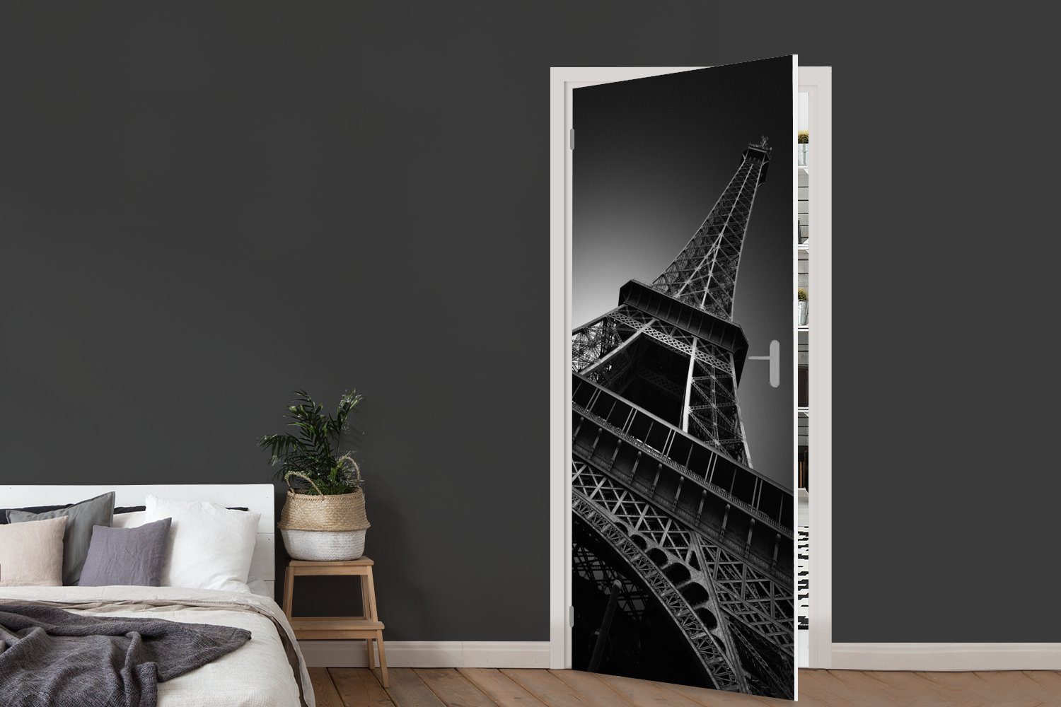 MuchoWow Türtapete Der Eiffelturm cm und Weiß, in St), bedruckt, Fototapete Tür, für 75x205 Türaufkleber, Schwarz (1 Matt