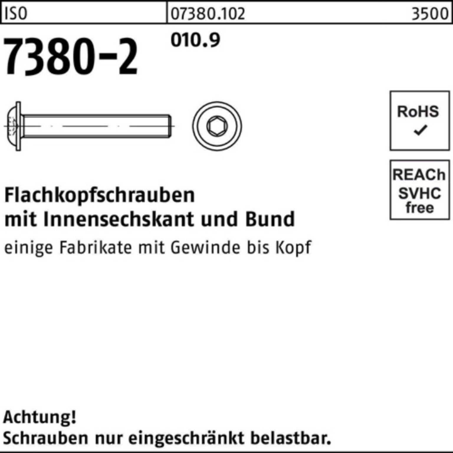 Reyher Schraube 500er Pack Flachkopfschraube ISO 7380-2 Bund/Innen-6kt M6x 25 010.9 50