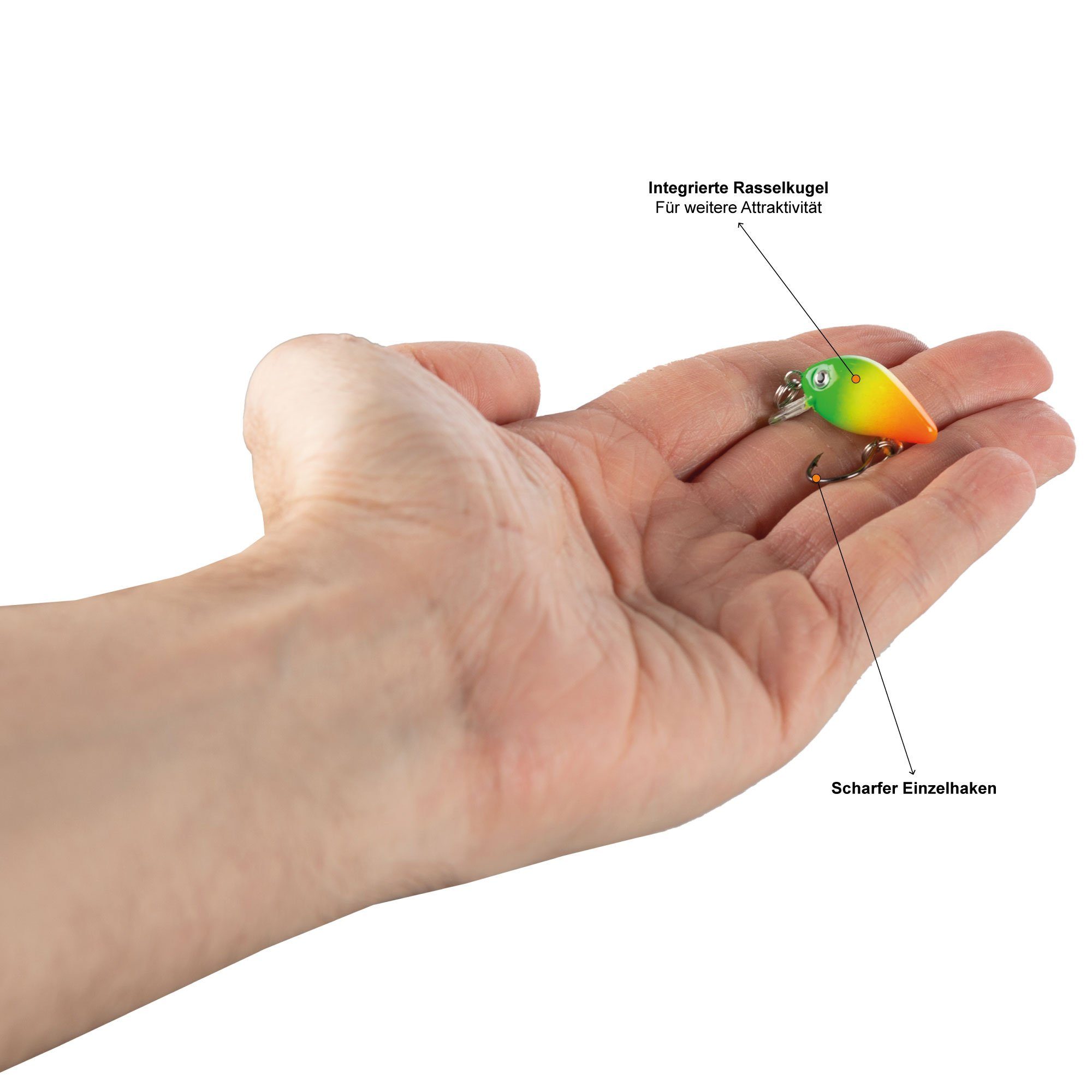 Kunstköder 10 cm 2,8 Mini-Wobbler-Set Zite 1,8 g Neon mit UV-Aktiv Stück 3D-Augen