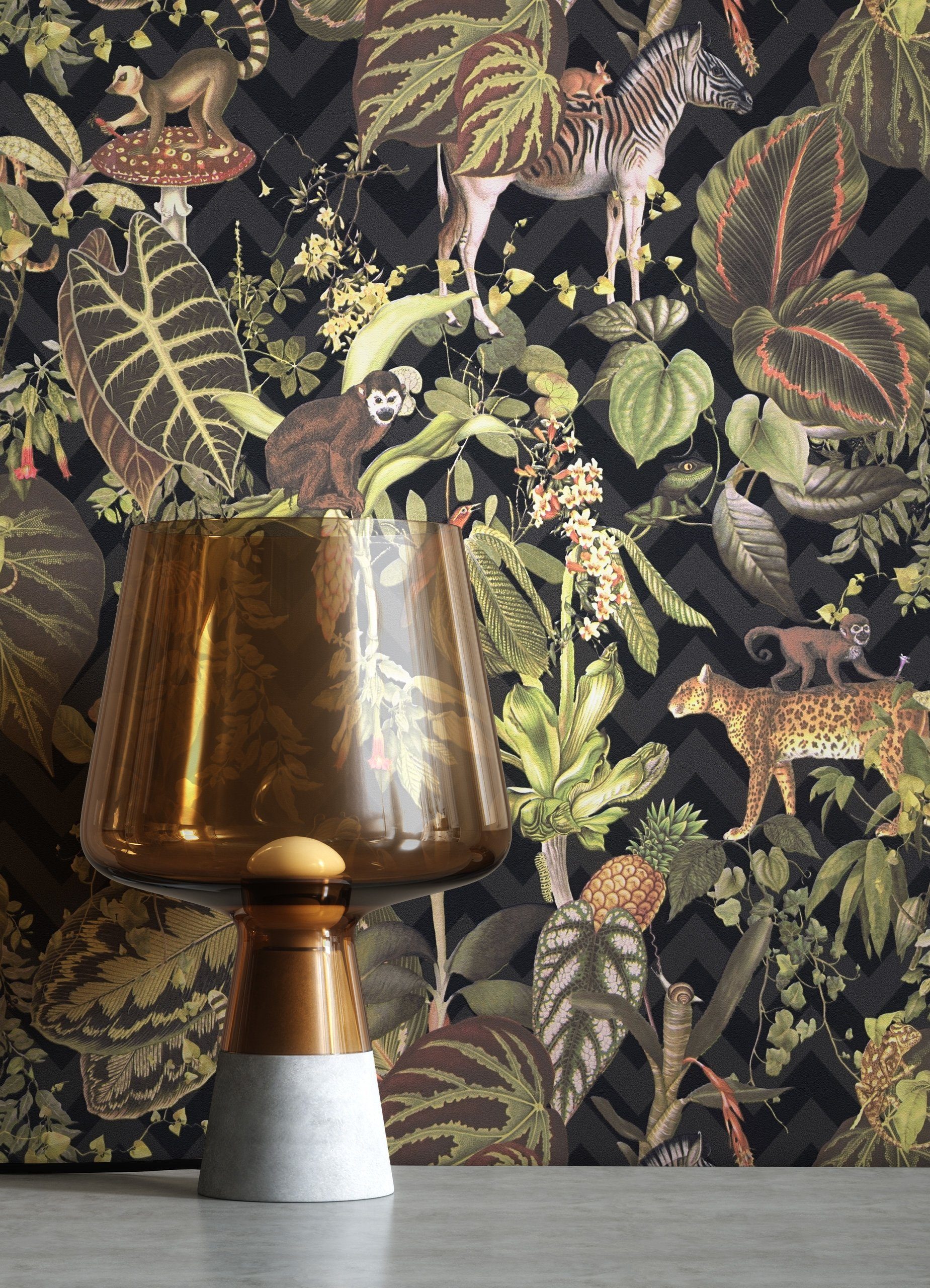 Newroom Vliestapete, Schwarz Tapete Floral Dschungel - Blumentapete Mustert günstig online kaufen