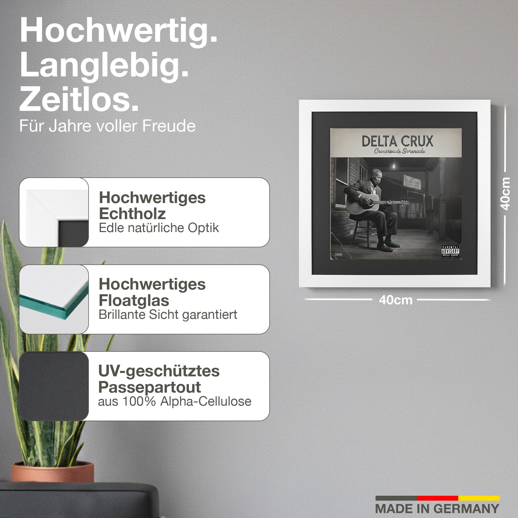 K-Möbel Bilderrahmen Schallplatten Rahmen für das Cover, (2 St), Mit Passepartout