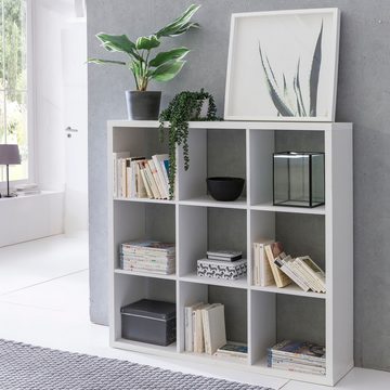 Wohnling Standregal WL5.298, Würfelregal 112x29x112 cm mit 9 Fächern Weiß, Bücherregal Quadratisch, Raumteiler Freistehend