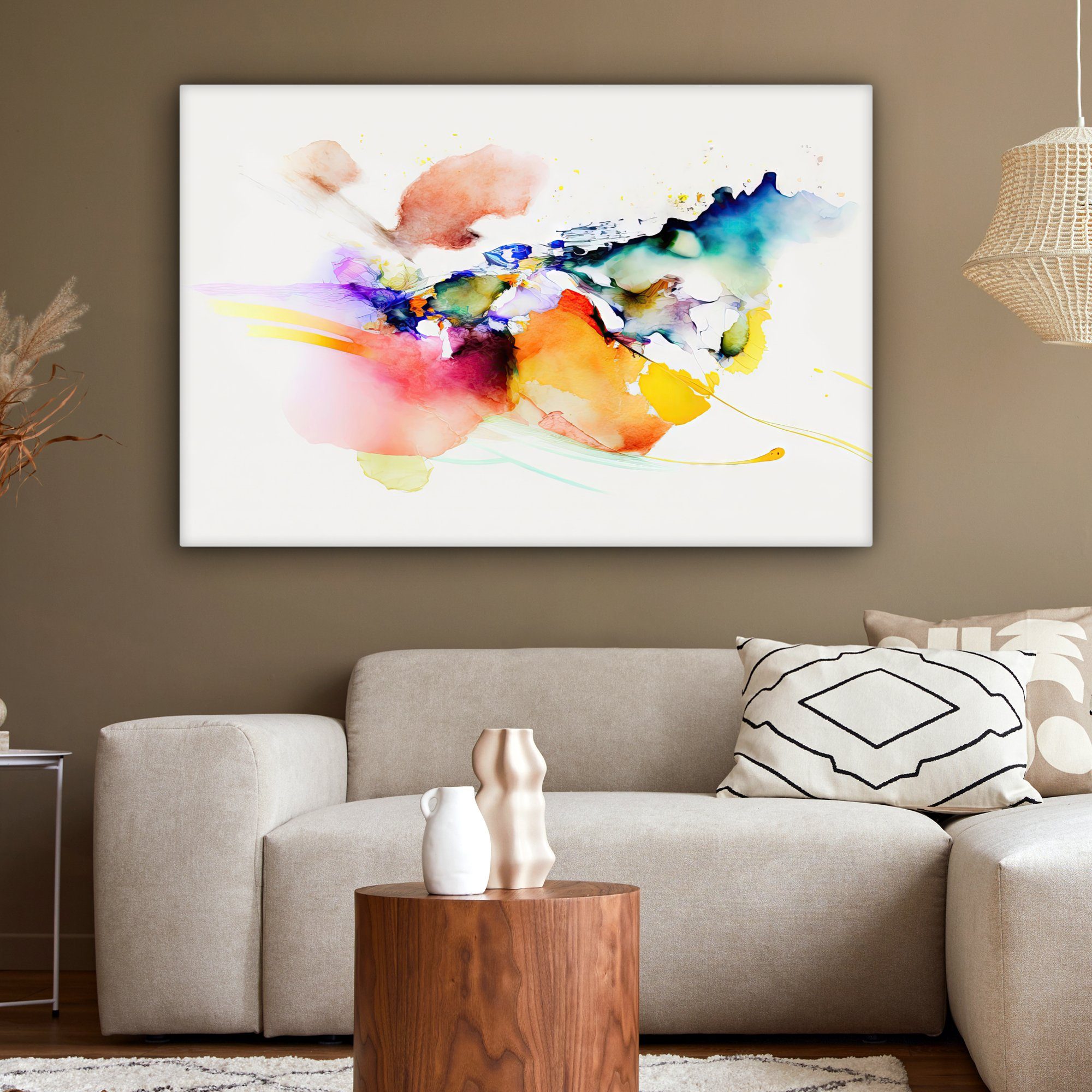 OneMillionCanvasses® - St), 120x80 - (1 cm Aquarell Abstrakt Gemälde, Kunst, Leinwandbild für alle Regenbogen großes, Wohnbereiche, Wandbild XXL, -