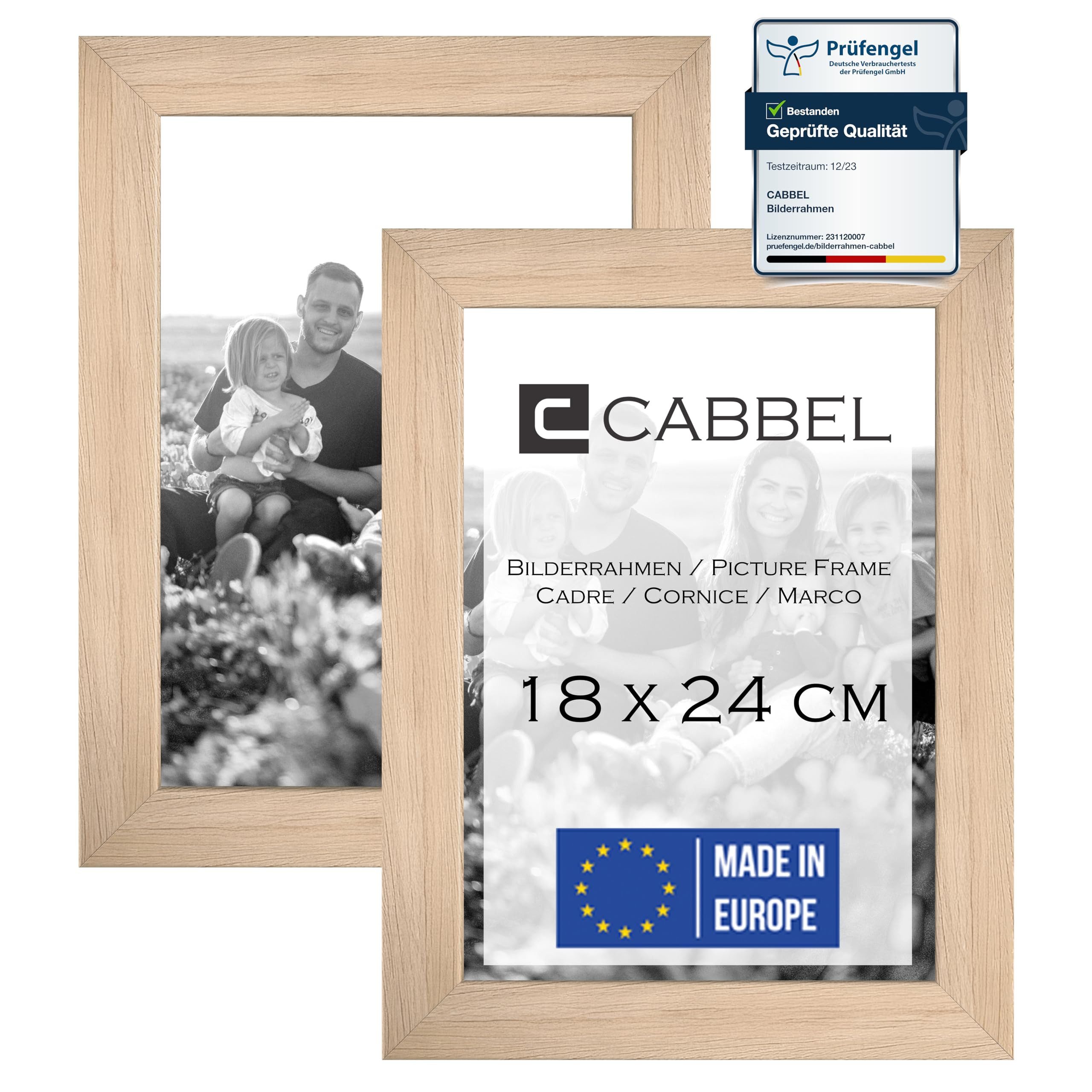 CABBEL Bilderrahmen MDF Holzrahmen Fotorahmen modern Collagen Foto Poster Galerie Wanddeko, für 2 Bilder (2 St), 18x24 cm Natur Wohnzimmer elegant Schmal Fotogalerie Schlafzimmer