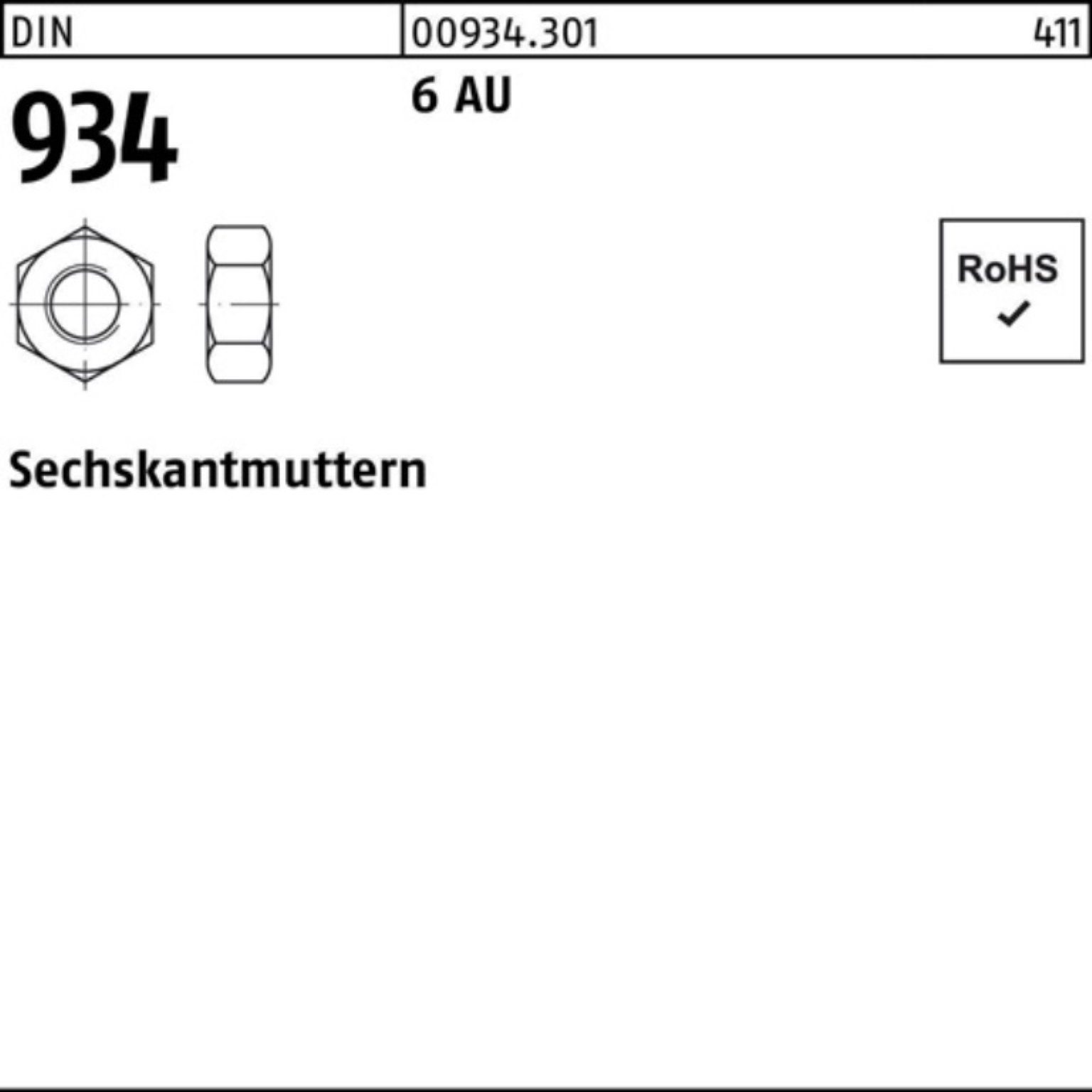 Pack 6 Reyher 9 Stück 100er DIN Sechskantmutter M56 934 DIN Muttern 1 Automatenstahl