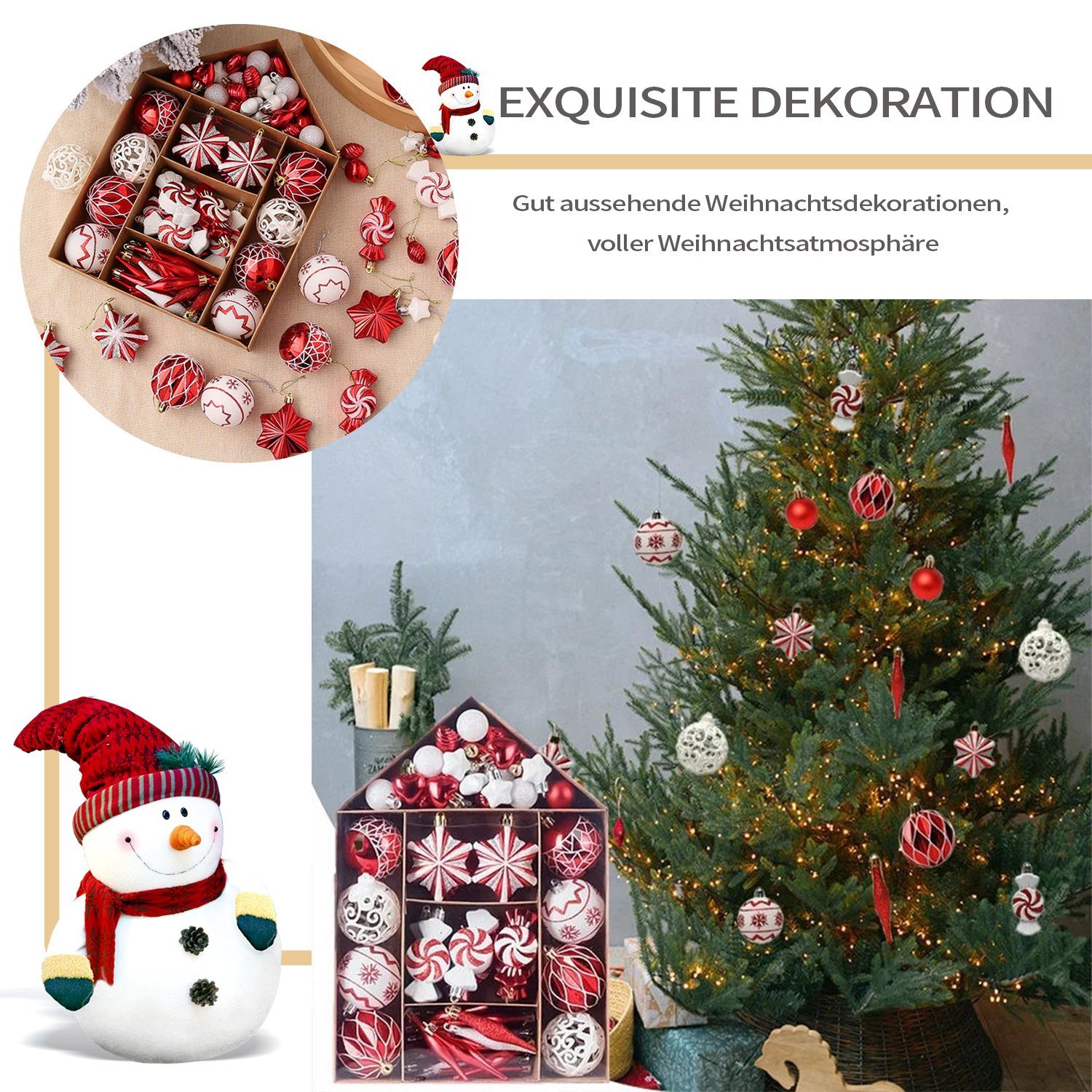 Weihnachtsdeko Weihnachtsbaumkugel 73tlg Weiß/Gold MAGICSHE Ornamente-Set