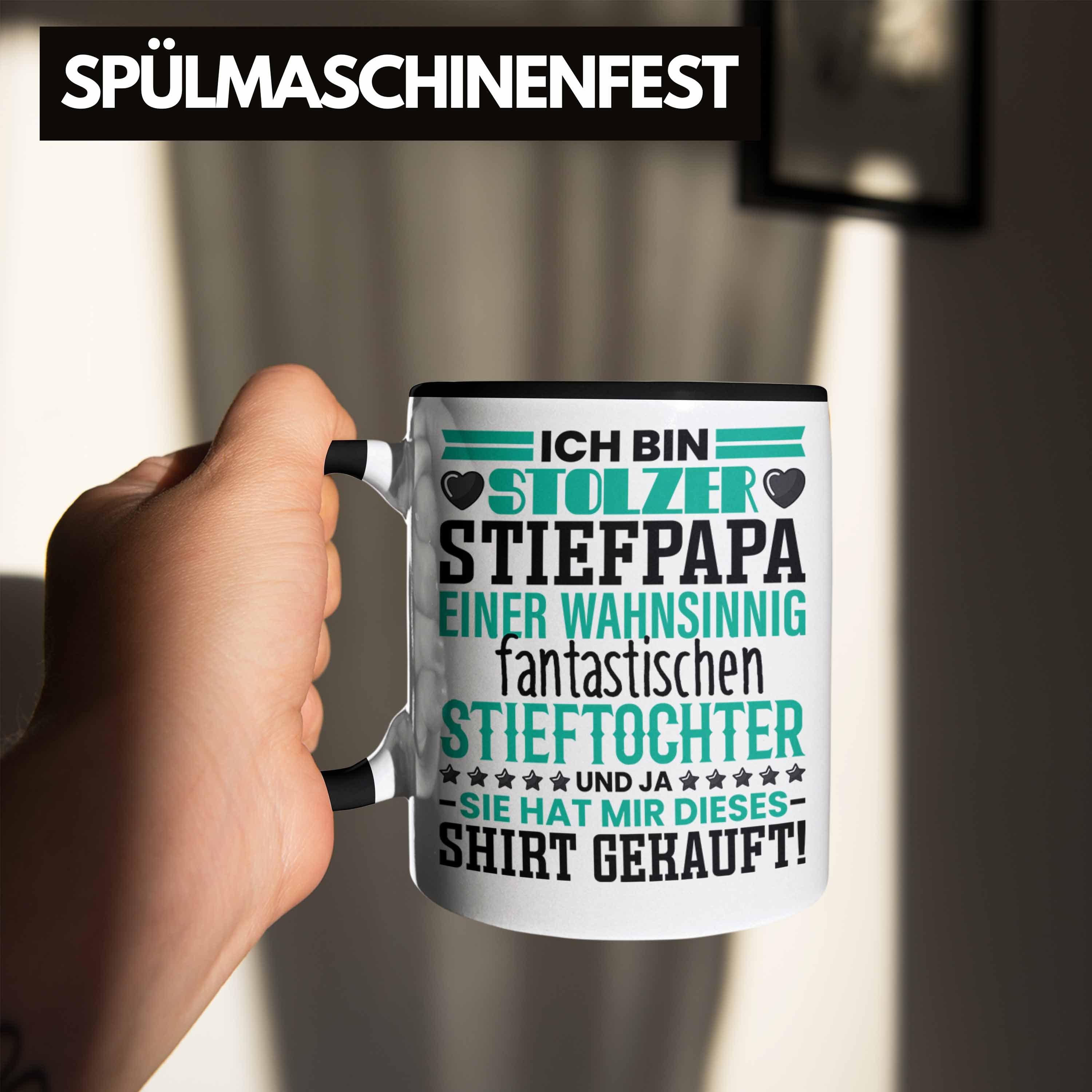 Trendation Tasse Stiefvater Tasse Kindern Bin an Stiefvater Geschenk Schwarz Spruch St von Ich