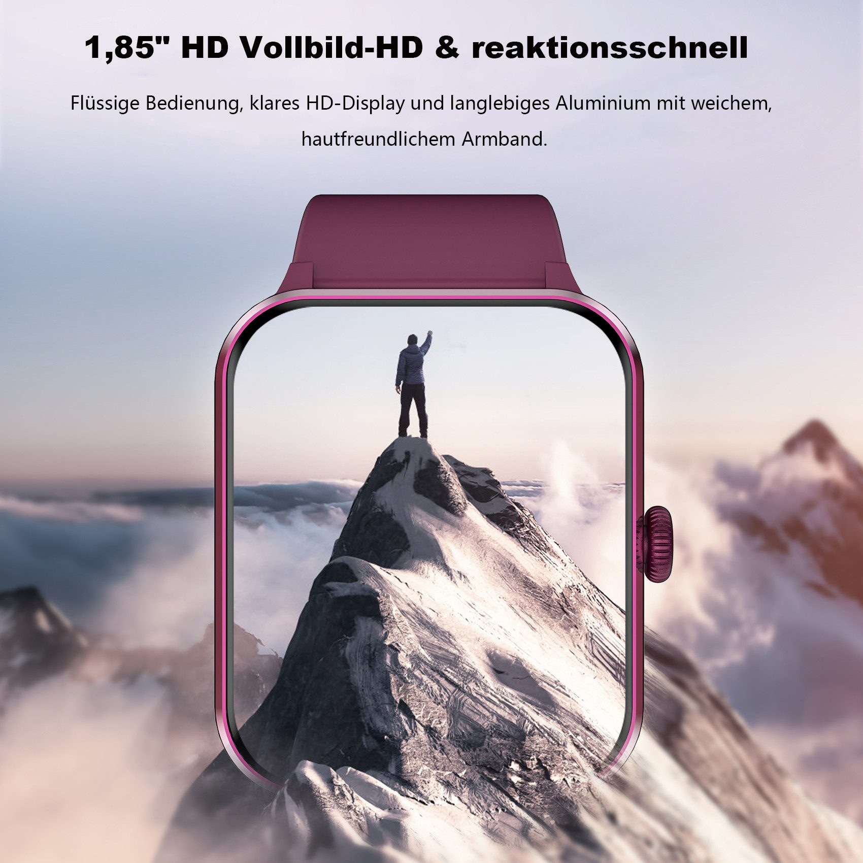 IOWODO Smartwatch Damen Herren 1,85" HD Touch Bluetooth Anruf Sport Uhr Smartwatch (1.85 Zoll, IOS/Android) Smartwatch Damen Herren,Smart Watch für Android iOS( 2 Armband) , Mit geflochtenem Uhrenarmband, Telefon,App-Fitnesskurse, SpO₂-/HR-/Schlafüberwachung,2 Armbänder,IP68
