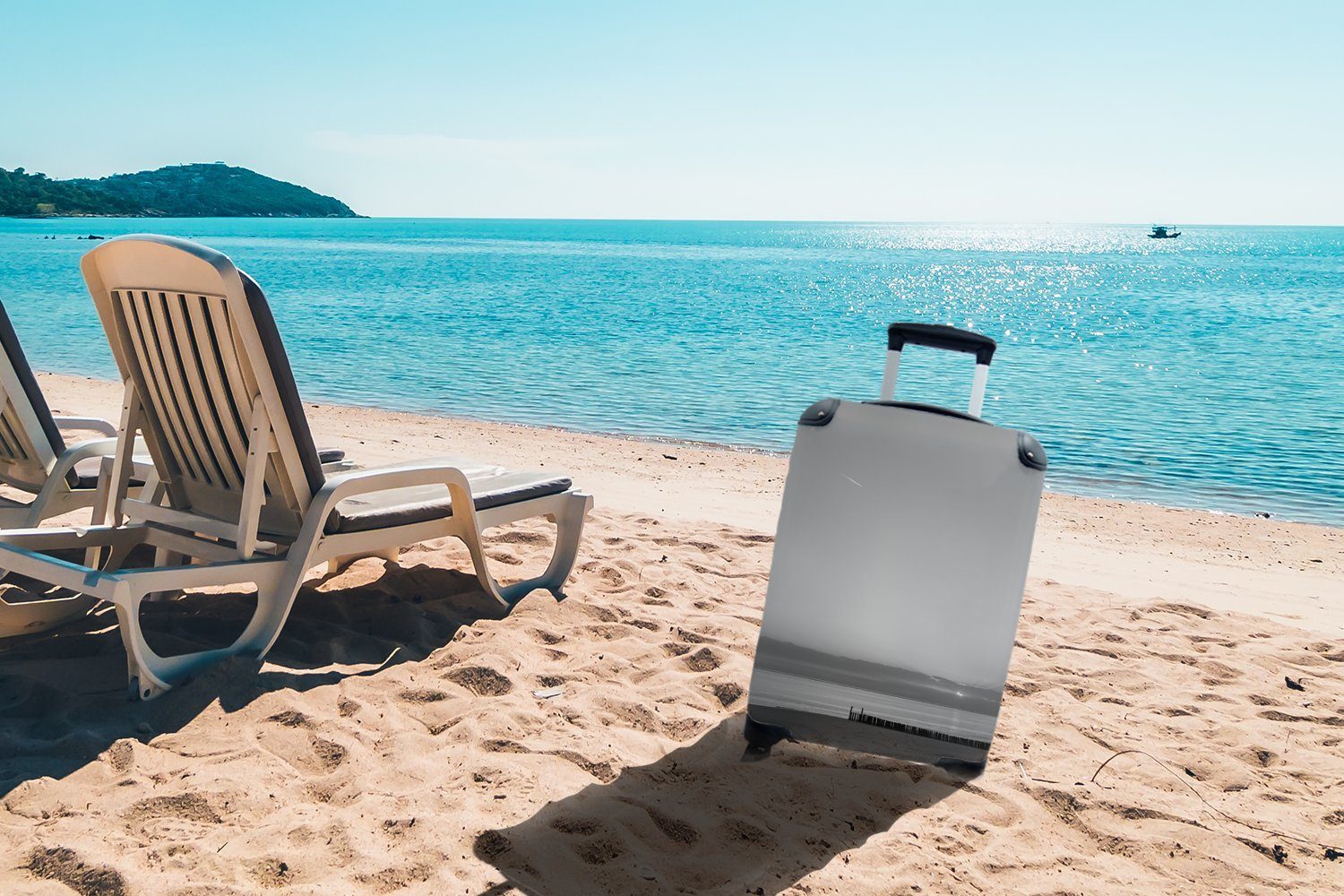 MuchoWow Handgepäckkoffer Sonnenuntergang am Strand von und Zoutelande - mit Rollen, Handgepäck Reisetasche rollen, für weiß, Ferien, Reisekoffer schwarz 4 Trolley