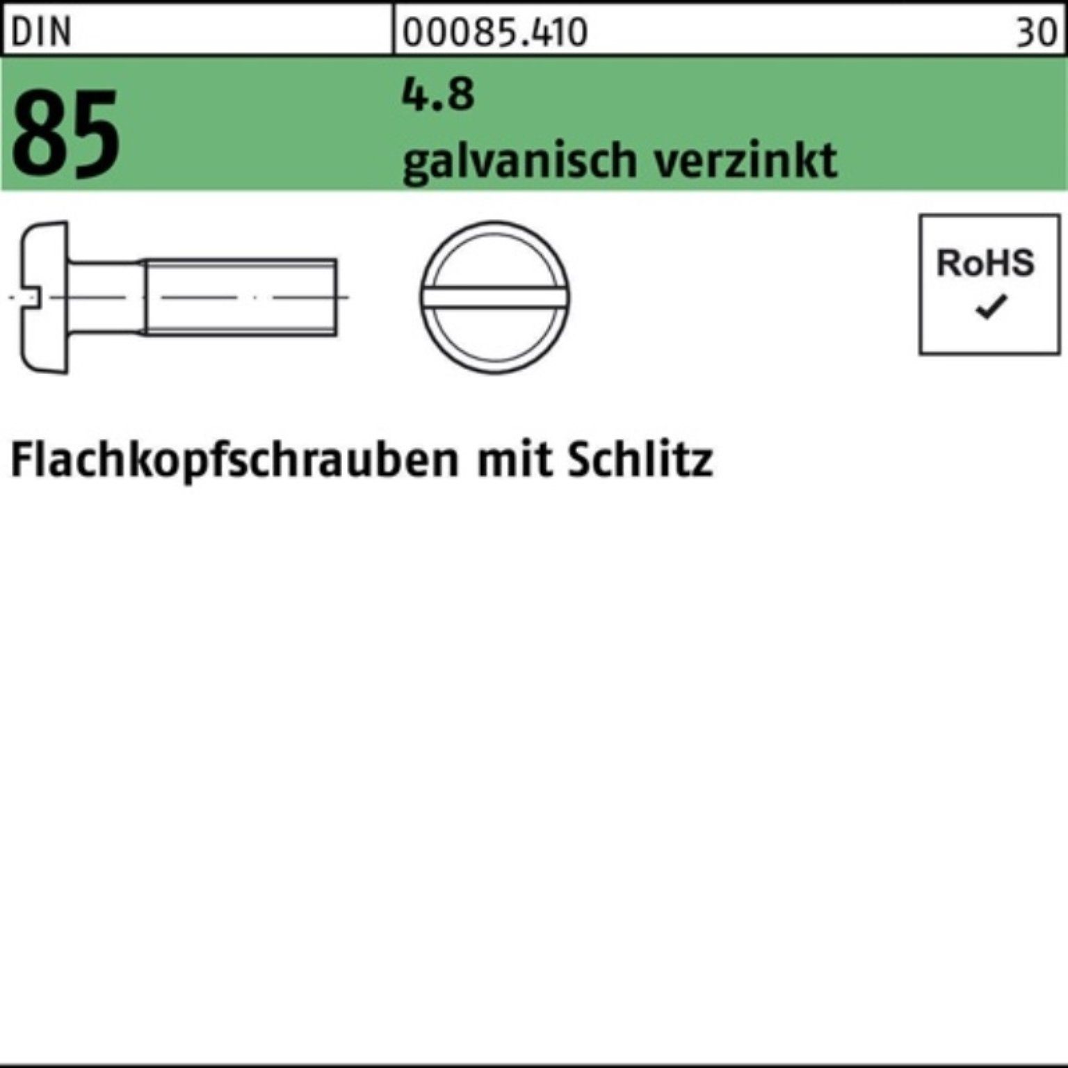 Reyher Schraube 200er Pack Flachkopfschraube DIN 85/ISO 1580 Schlitz M6x10 4.8 galv.ve