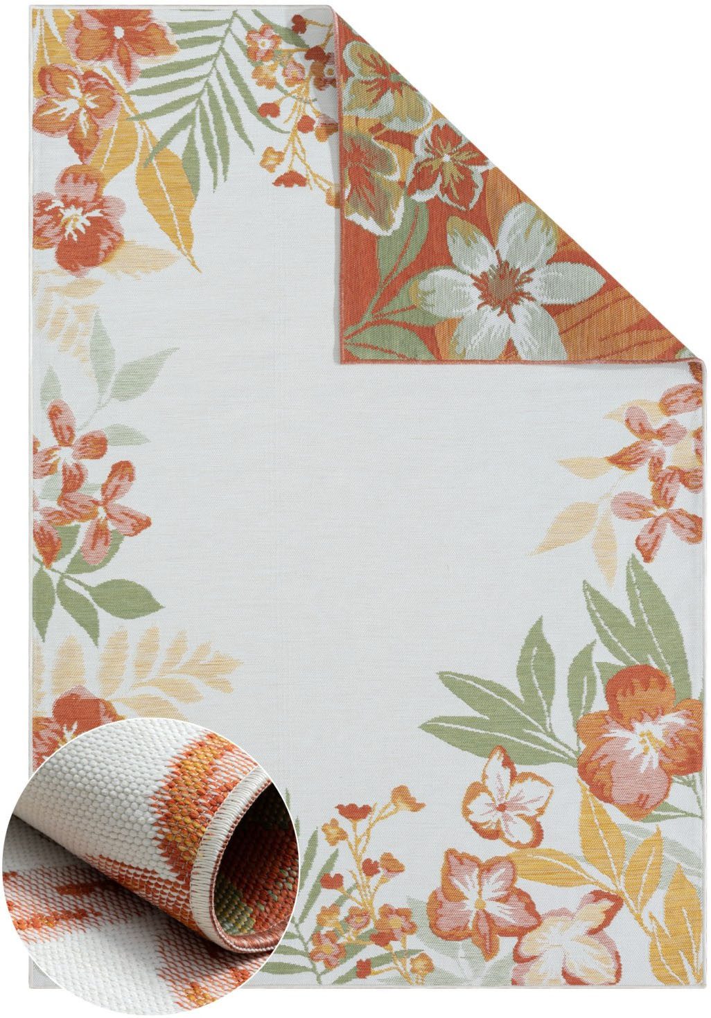 Myflair Möbel & Accessoires Outdoorteppich Isla, LAGERRÄUMUNG!, rechteckig, Höhe: 6 mm, Wendeteppich, Blumen, mit Bordüre, Outdoor geeignet, Balkon, Terrasse