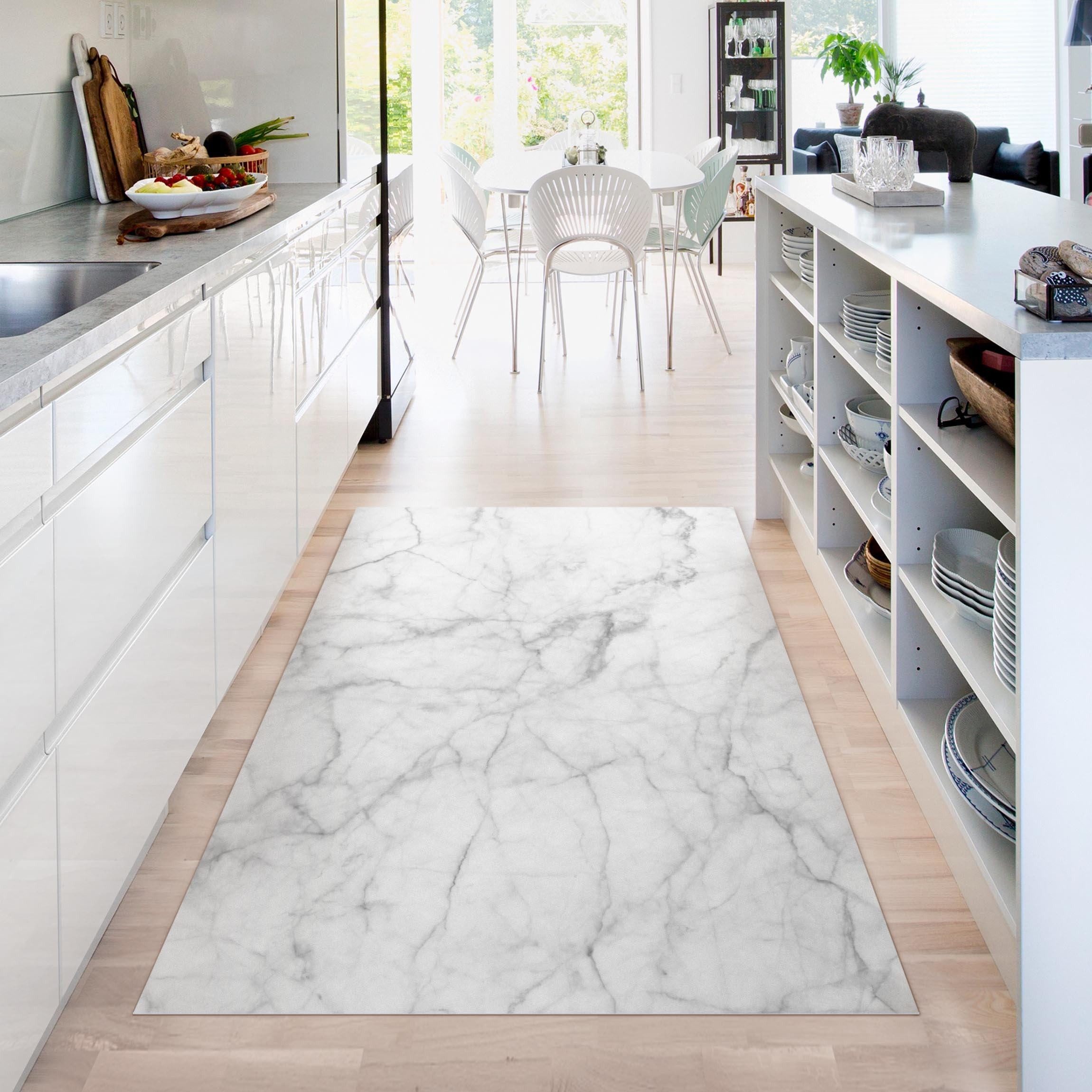 Bilderdepot24 Teppich Vinyl Wohnzimmer Schlafzimmer Flur Küche 3D Steinoptik, rechteckig - weiss glatt, nass wischbar (Küche, Tierhaare) - Saugroboter & Bodenheizung geeignet