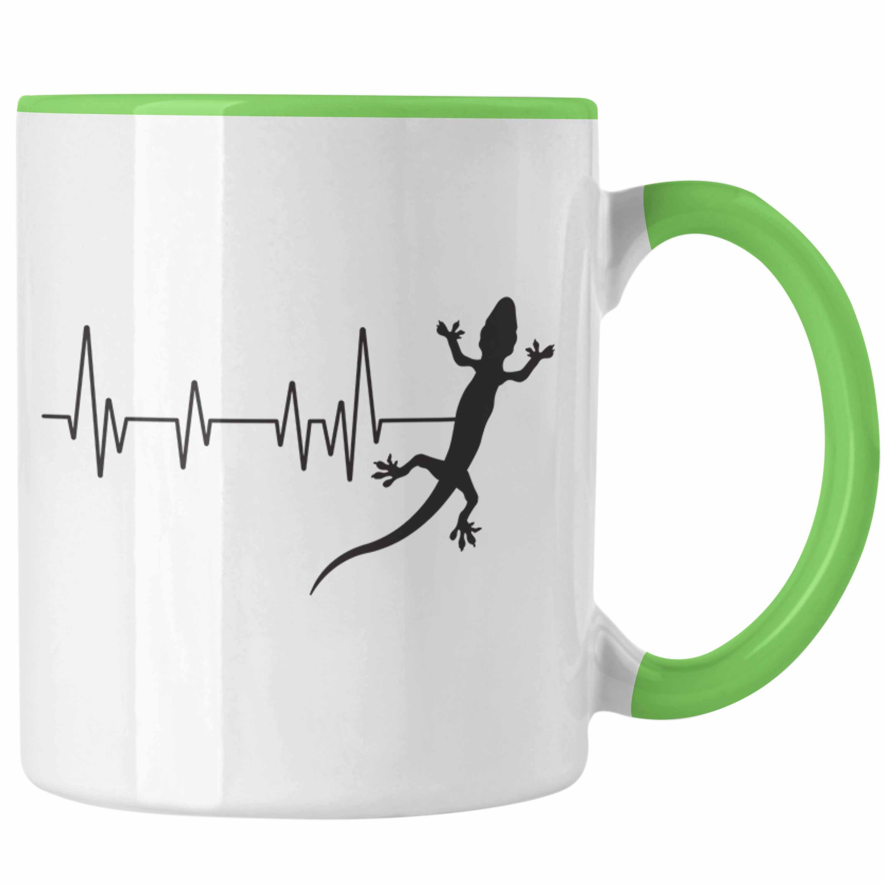 Trendation Echse - für Herzschlag Tasse Züch Geschenk Tasse Reptilien Grün Trendation Echsen