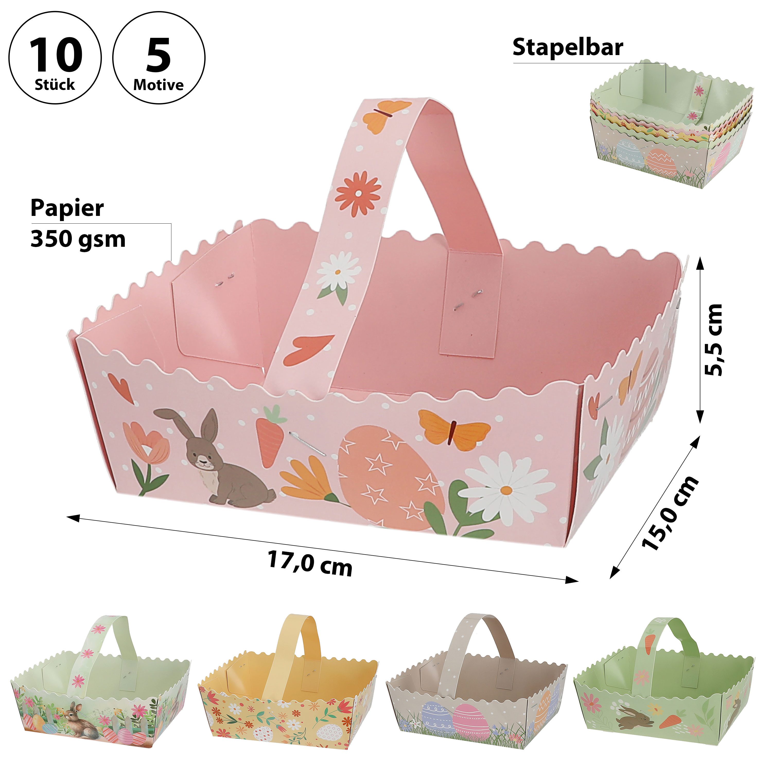 CEPEWA Osternest Osterkorb Henkel 10er Set 17x5,5x15cm bunt Papier 350gsm Ostermotive