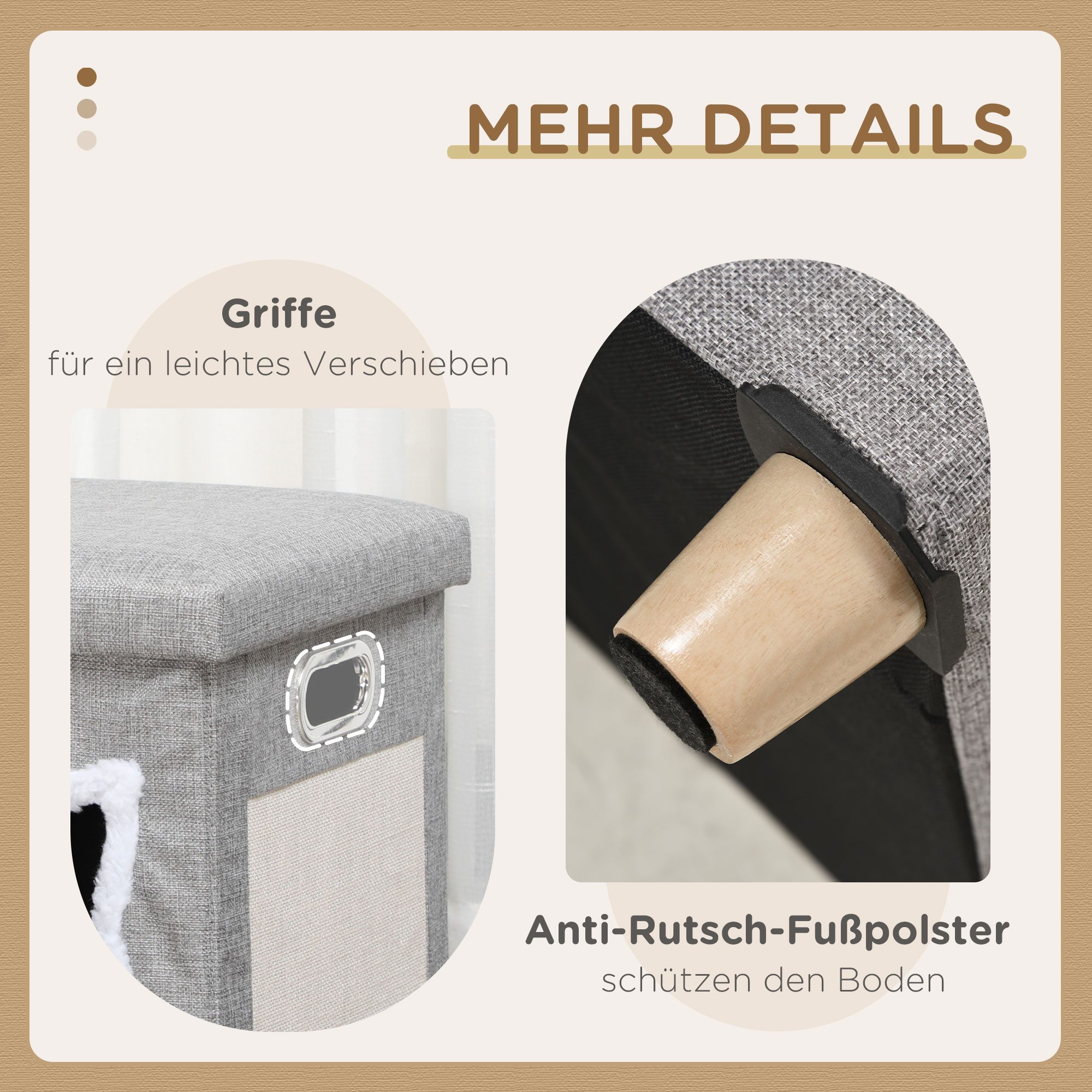 Thumbnail - Fine Life Pro Tierhaus PawHut Graue Katzenhöhle Ottomane - Mit Kissen, Kratzmatte, Spielball & Anti-Rutsch - Ideal für K...
