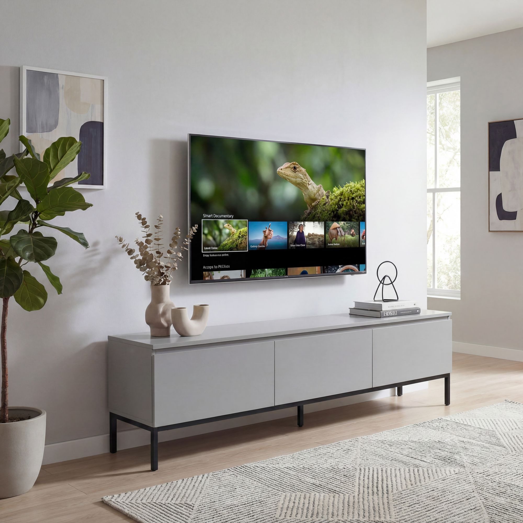 FINEBUY Lowboard FB117865 150cm TV Kommode Grau TV Schrank Fernsehtisch Fernsehschrank (Modernes TV-Board mit grifflosen Fronten), Drei geräumige Schubladen für reichlich Stauraum