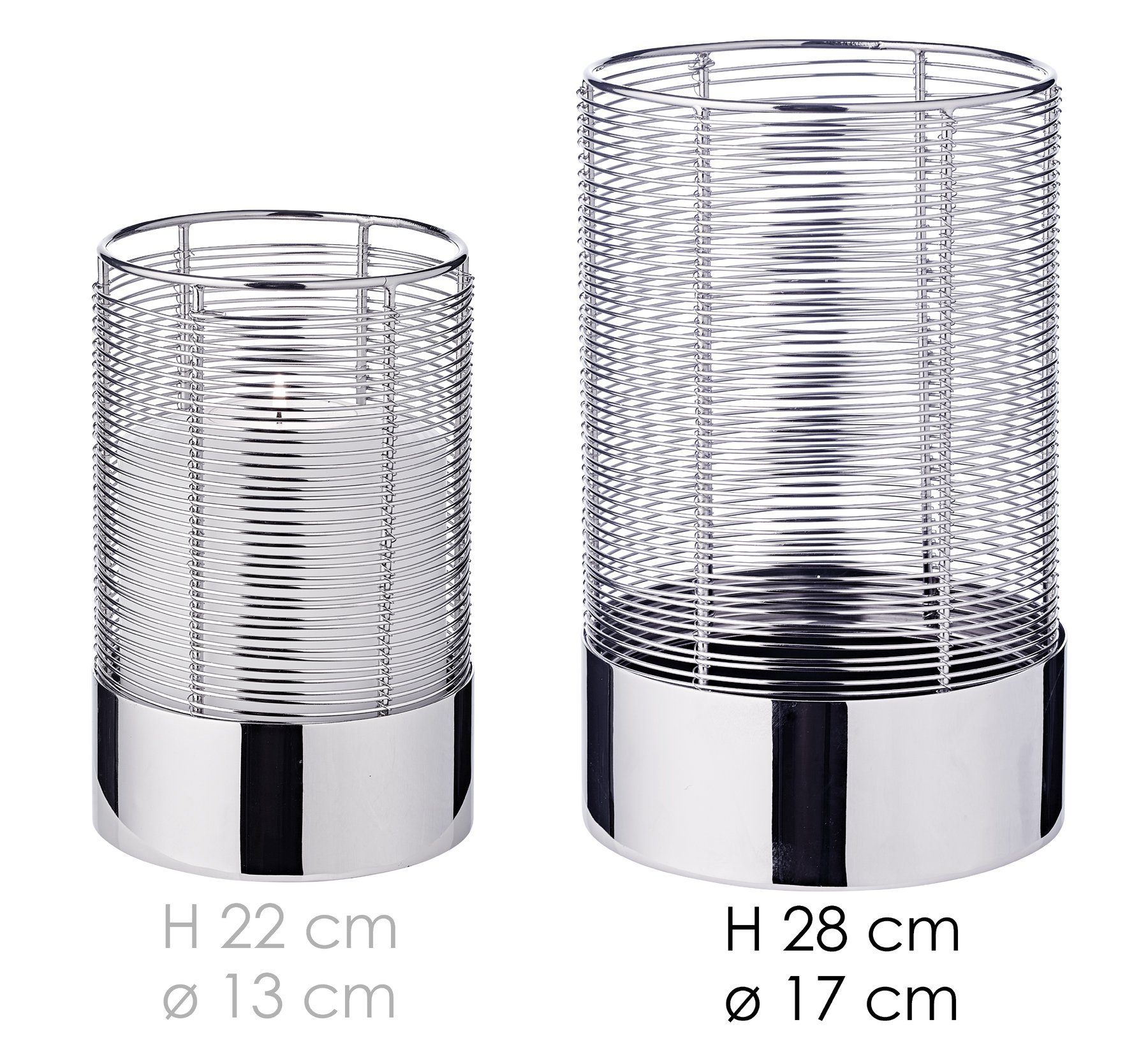 EDZARD Windlicht Kampen, Silber-Optik, Edelstahl, vernickelt, H 28 cm, Ø 17 cm