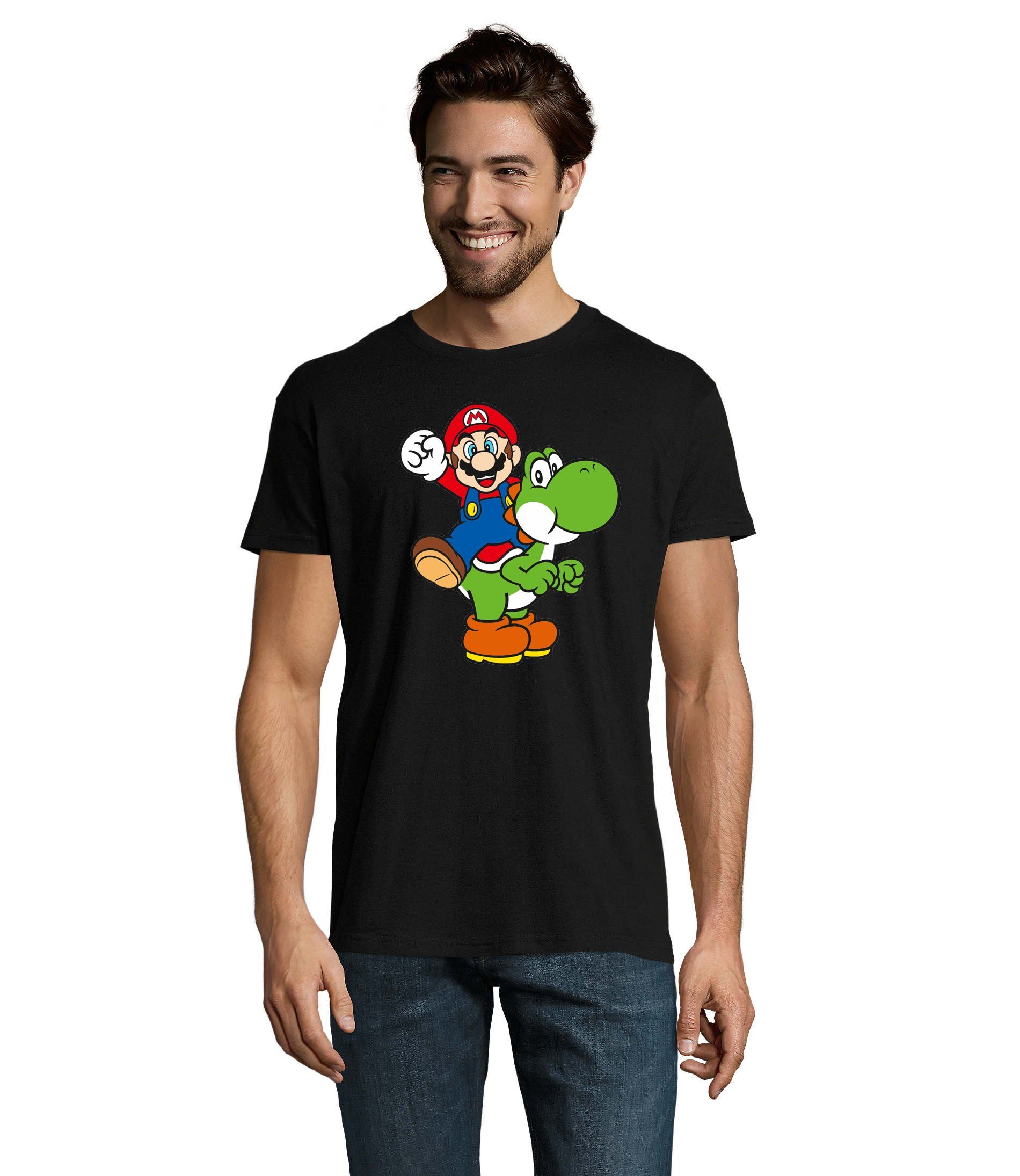 Blondie & Brownie T-Shirt Herren Yoshi & Mario Konsole Super Nintendo Luigi Schwarz