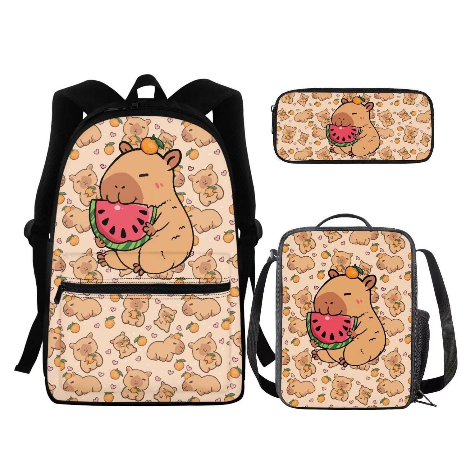 LuxusKollektion Schulranzen Schultaschen-Set 3-tlg. Capybara Kinderrucksack