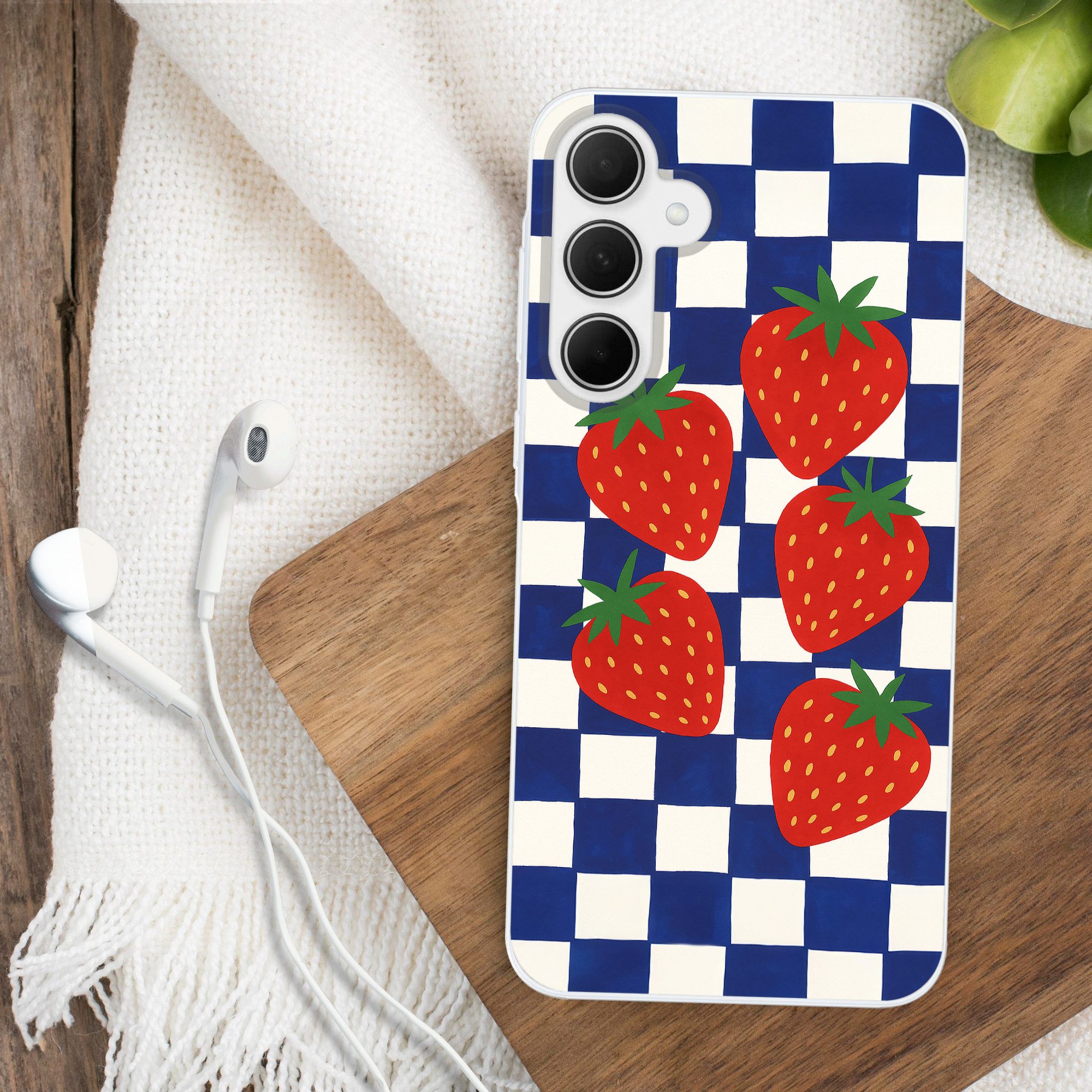 MuchoWow Handyhülle für Samsung Galaxy A35 5G Blockiert - Blau - Erdbeere, Smartphone-Bumper, Print, Handy Schutzhülle Dünn