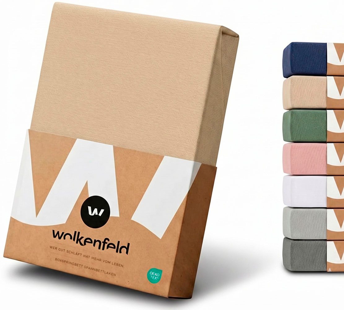 Wolkenfeld Spannbettlaken 100% Baumwolle - Superweiches Bettlaken für Matratzen von 5 bis 20cm, Jersey, Gummizug: rundum, (1 Stück), Rutschfest & Blickdicht - 90x200, 140x200, 160x200, 180x200 200x200