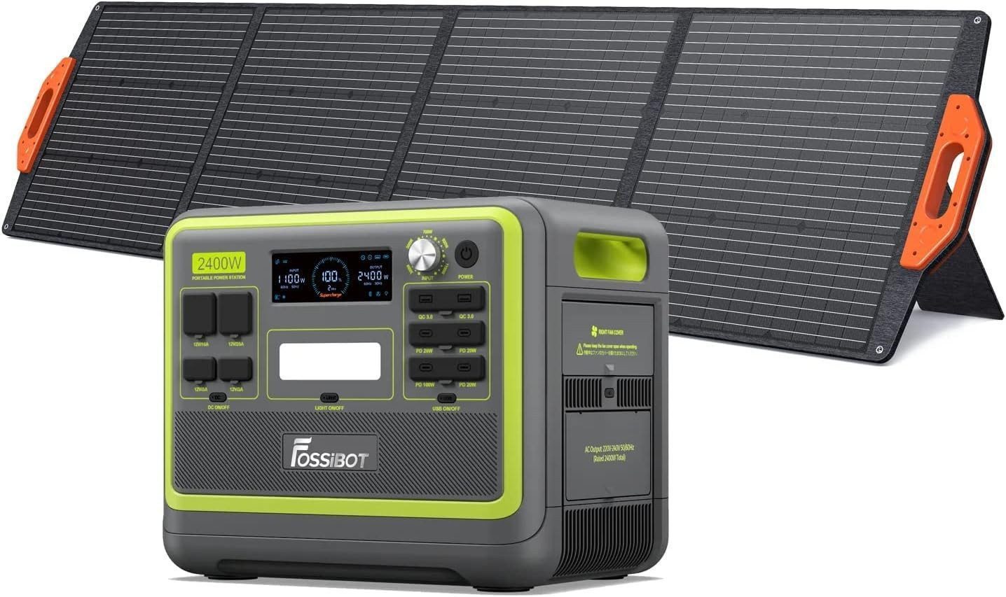 Fossibot Stromerzeuger F2400, 2400,00 in kW, Solargenerator mit 200W Solar Panel, Tragbare Powerstation