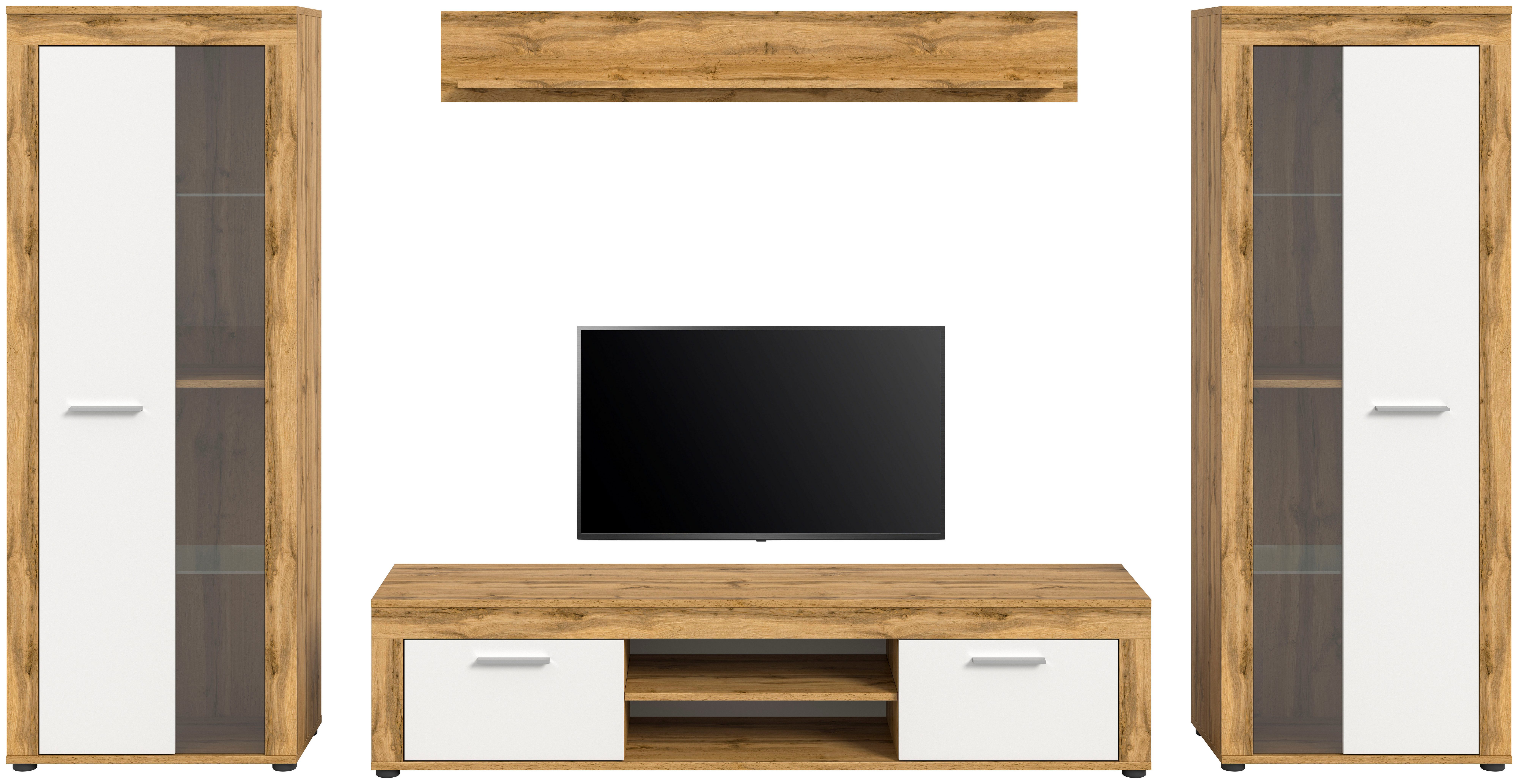 Home affaire Wohnwand AOSTA, TOPSELLER!, Breite 310cm, 4-teilige Wohn-Kombination, (bestehend aus: 2x Vitrine, Lowboard, Wandboard), Wohnwand, Kombination, Anbauwand, Möbel Set, Schrankwand, Möbel Kombi