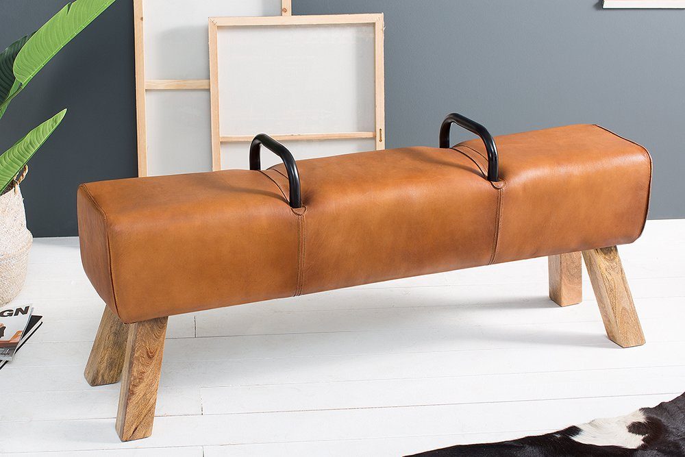 riess-ambiente Sitzbank TURNBOCK 134cm hellbraun, mit Echtleder-Bezug