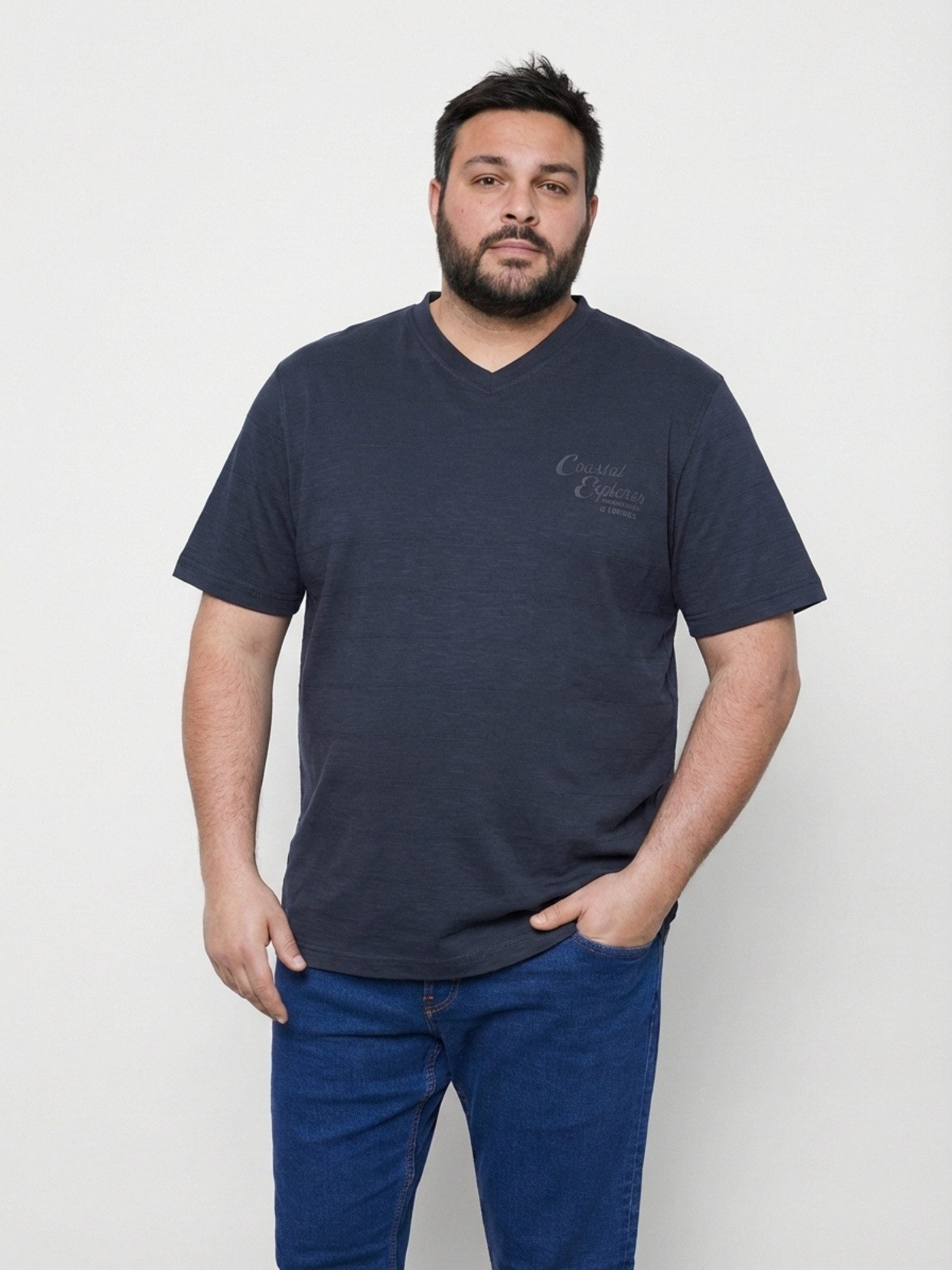 LERROS T-Shirt T-Shirt mit V-Neck in Strickqualität, grosse Größen