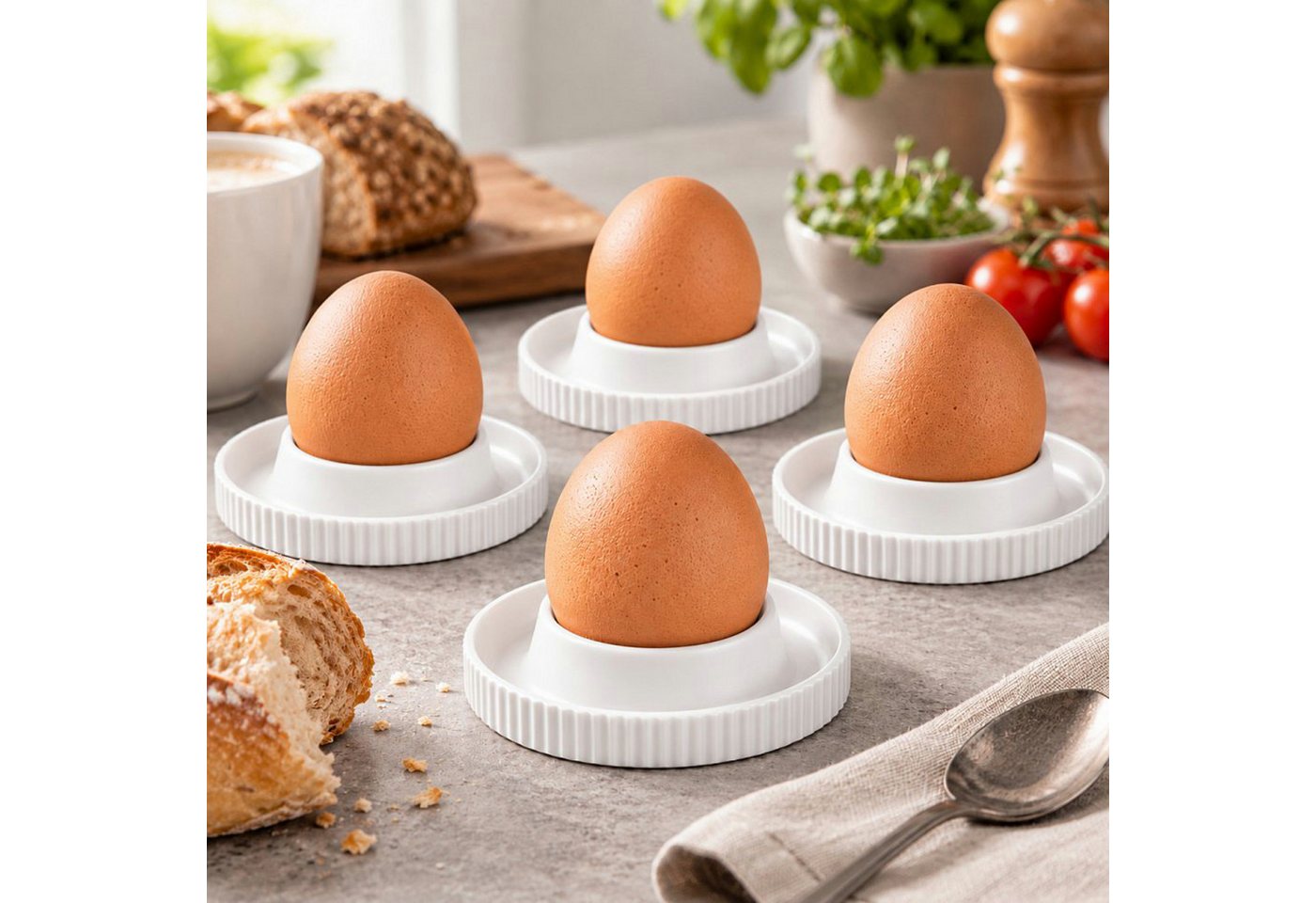 Koopman Eierbecher Eierbehälter Melamin Weiß 4tlg, (Stück, 4-tlg., Packung), 4 Stk, Melamin, Ø10cm, 4 Becher
