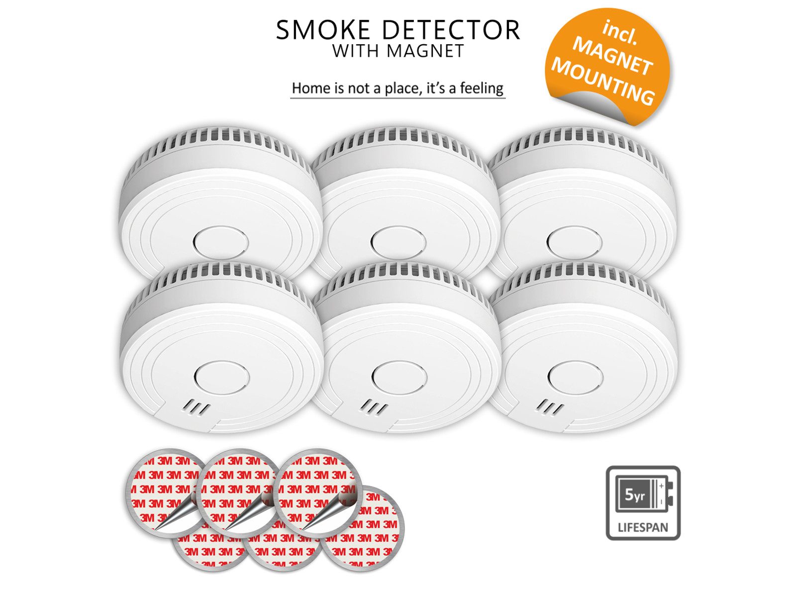 Elro Rauchmelder (6er Set Optischer Rauchwarnmelder mit 5 Jahres Batterie, Magnethalter)