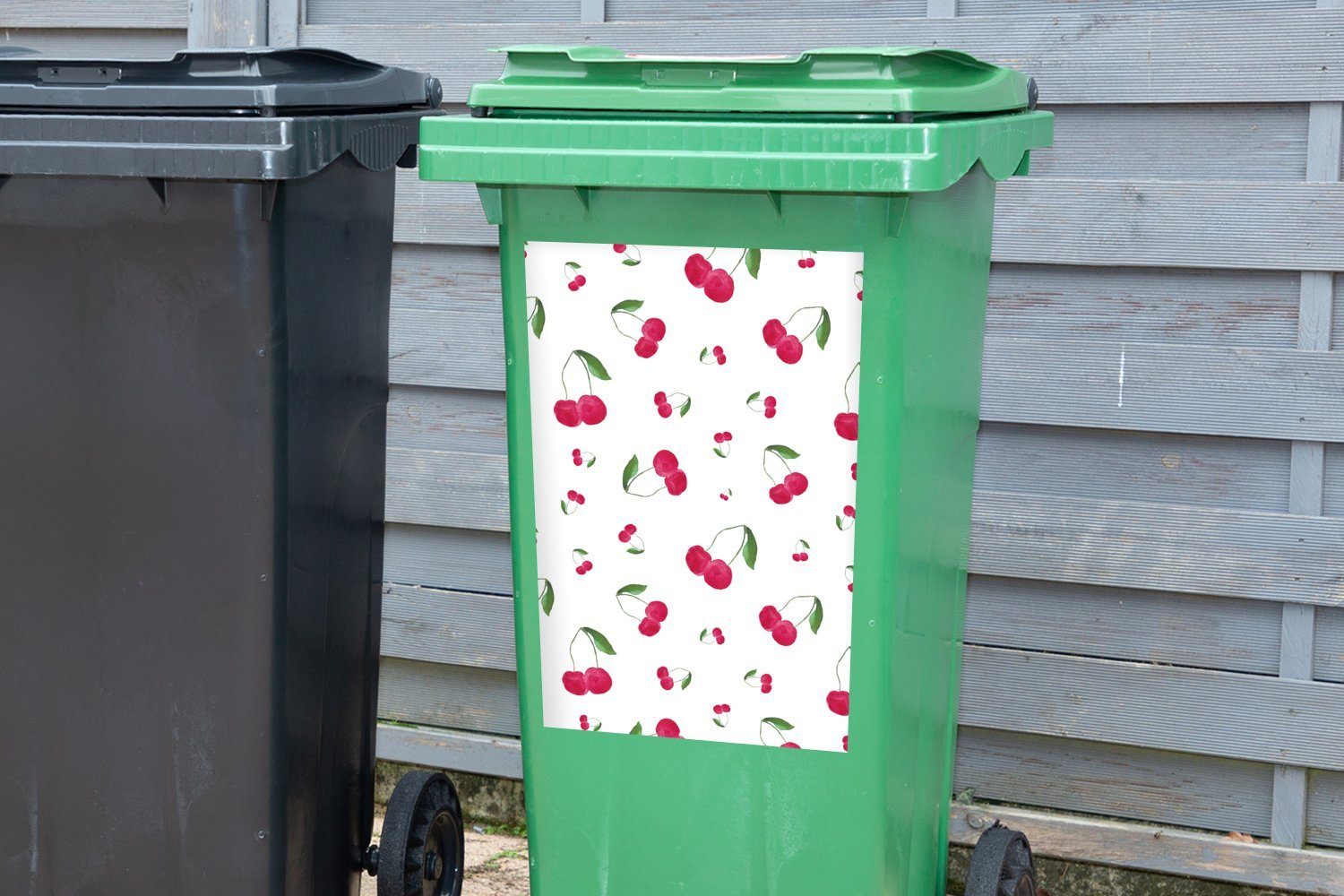 Container, Kirschen Wandsticker (1 MuchoWow - - Design Mülltonne, Abfalbehälter St), Sticker, Mülleimer-aufkleber, Aquarell