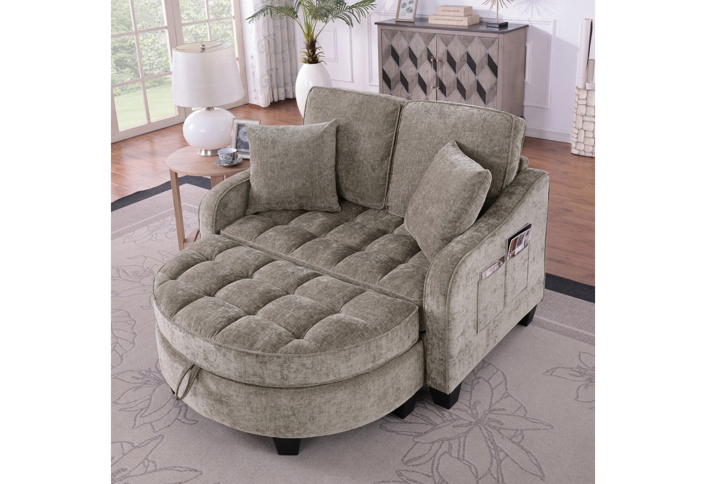 Celya Sofa Multifunktionales Sofa, 2-in-1 Sofa-Bett, mit Aufbewahrungs-Hocker, atmungsaktiver hautfreundlicher Stoff, für kleine Wohnzimmer, Studienzimmer, Schlafzimmer